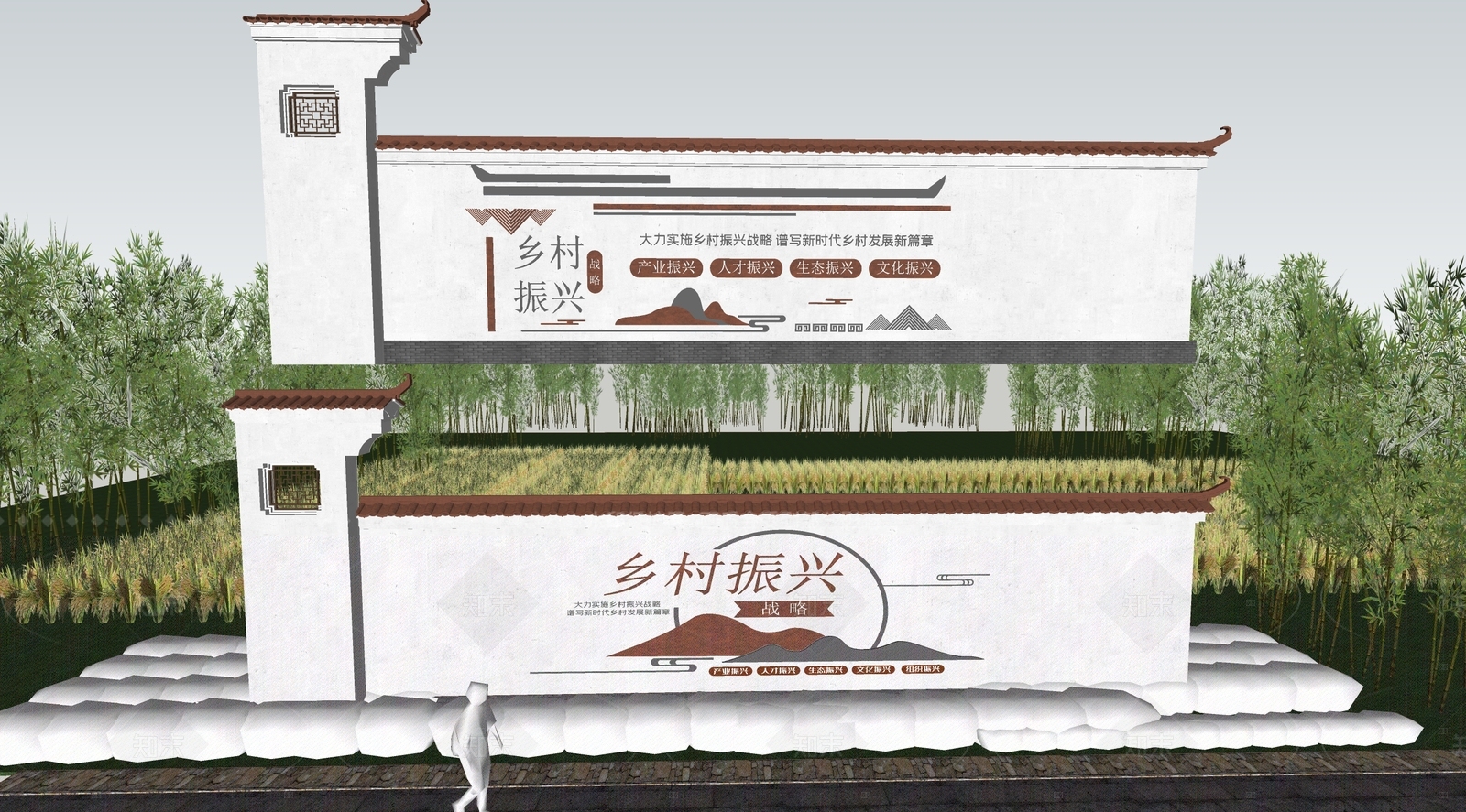 现代新中式景墙SU模型下载【ID:1206016547】