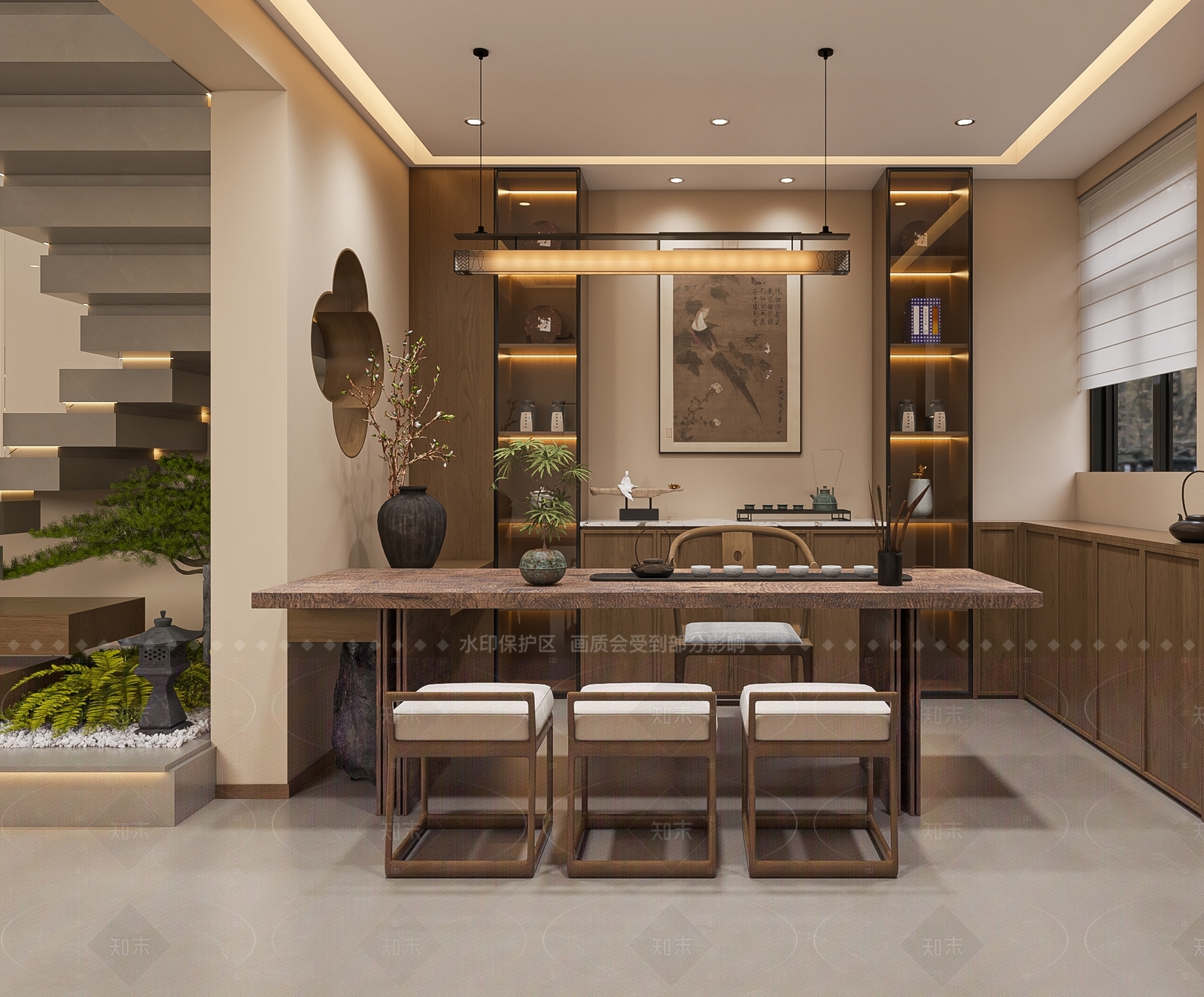 新中式极简茶室3D模型下载【ID:1206018692】