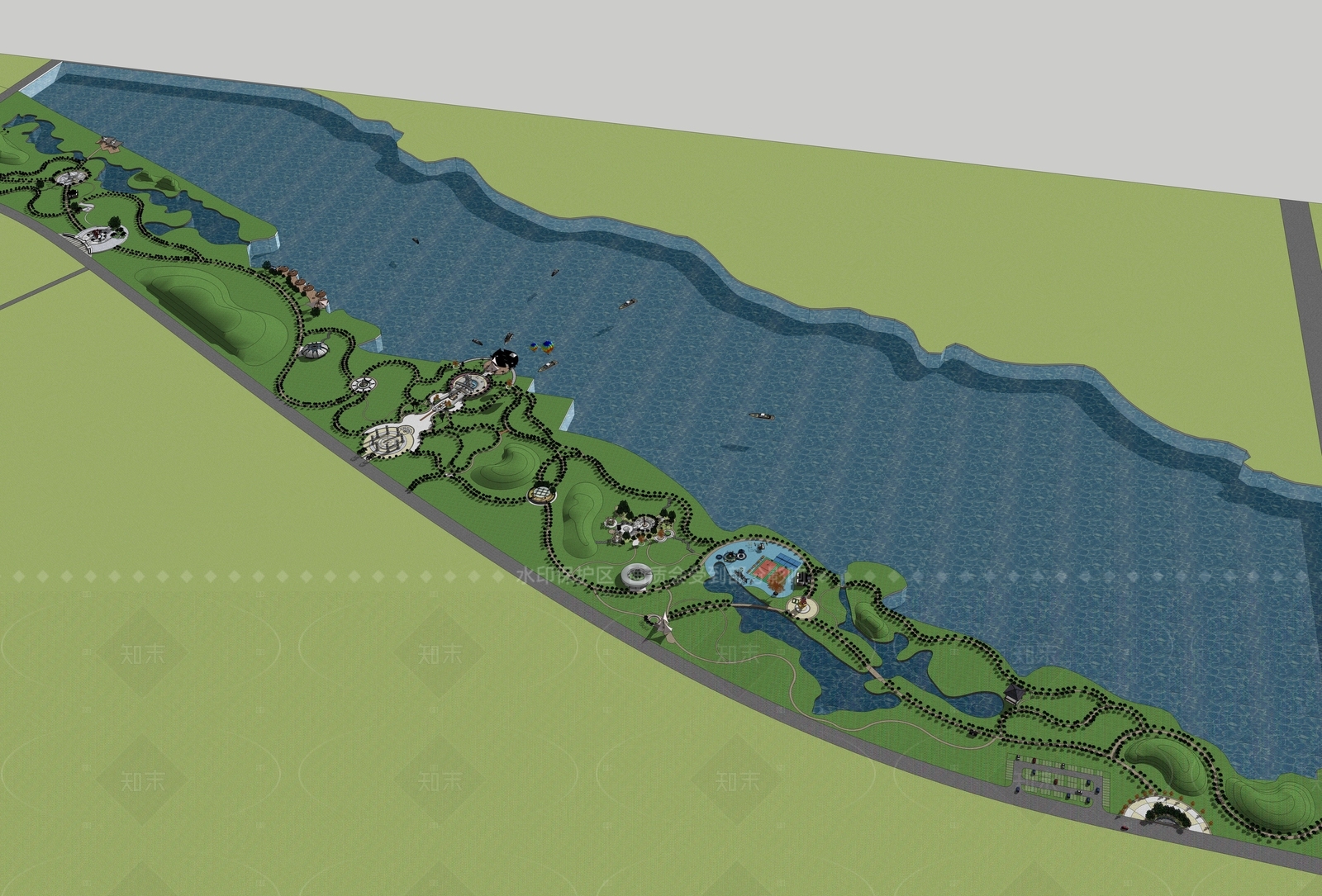 现代简约景观公园SU模型下载【ID:1206018908】