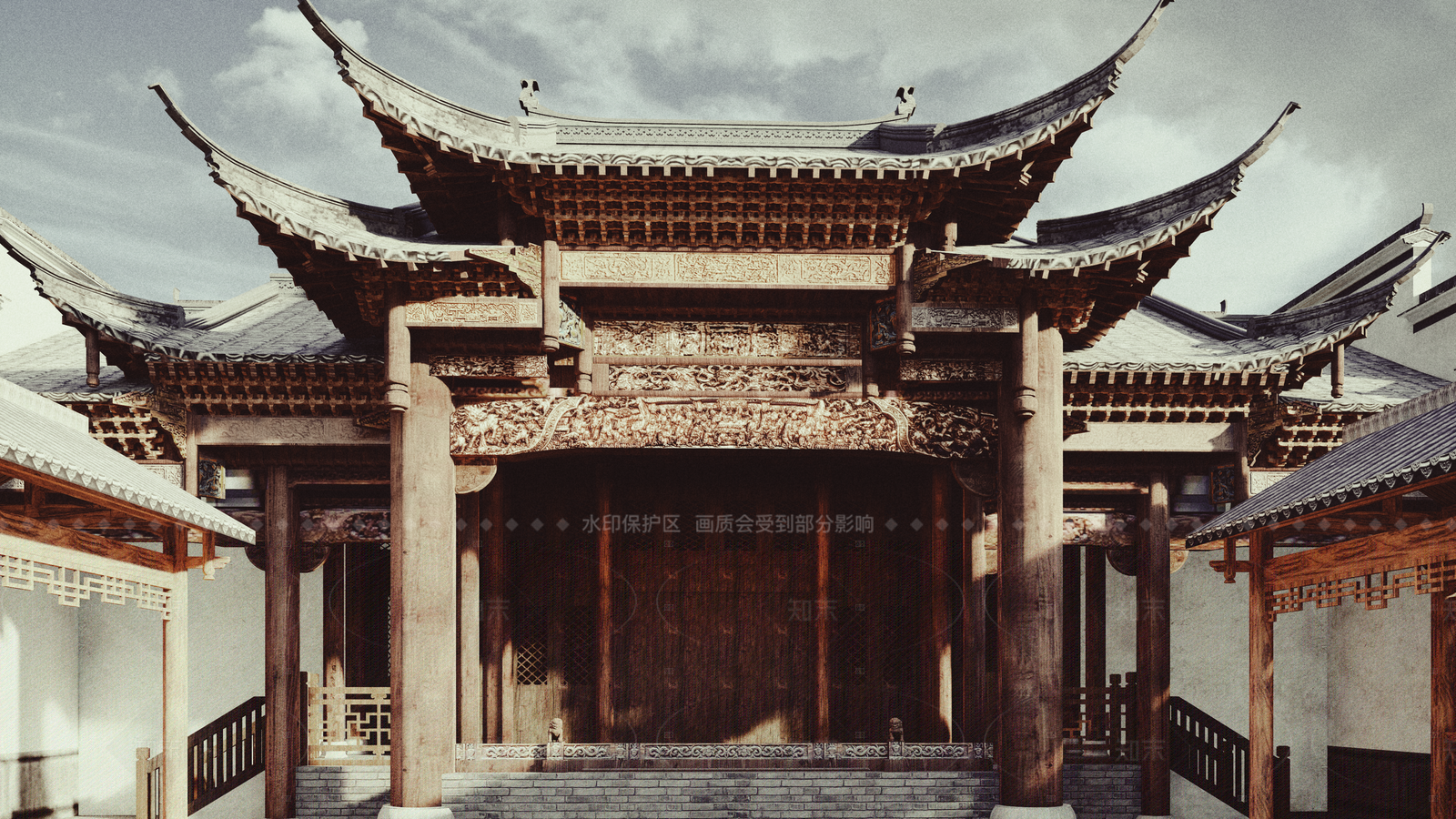 中式新中式古建筑SU模型下载【ID:1206019387】