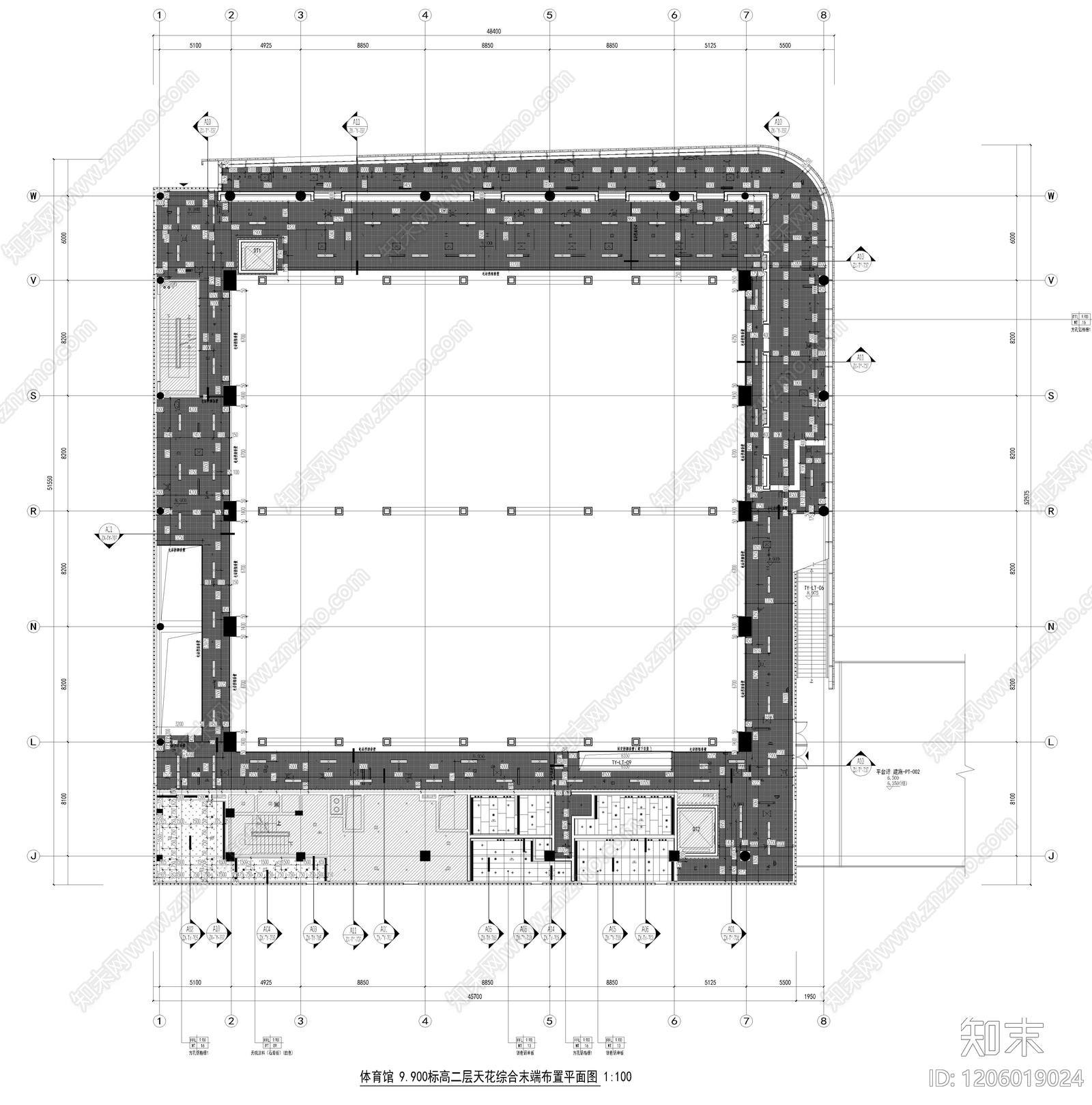 现代体育馆cad施工图下载【ID:1206019024】