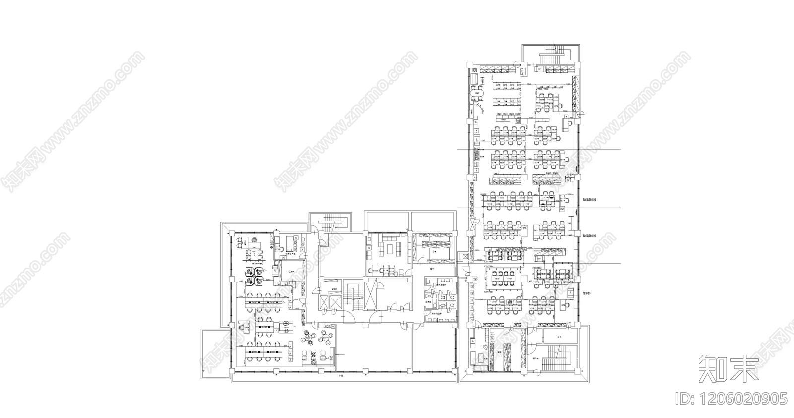 现代开放办公室cad施工图下载【ID:1206020905】