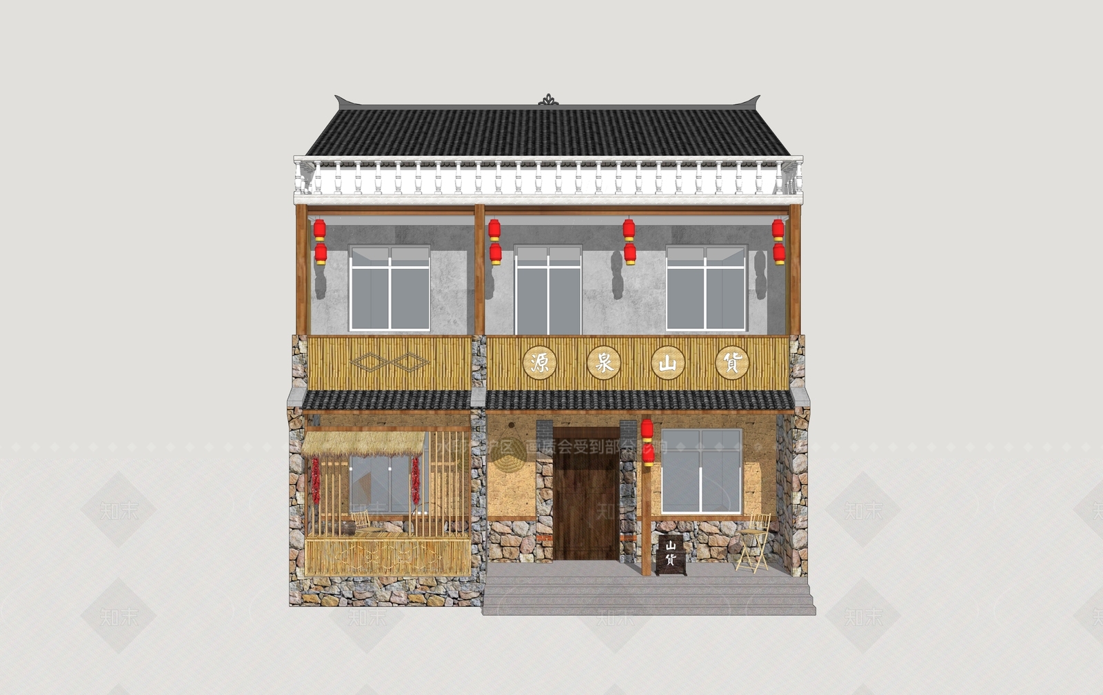 新中式乡村民房SU模型下载【ID:1206025840】