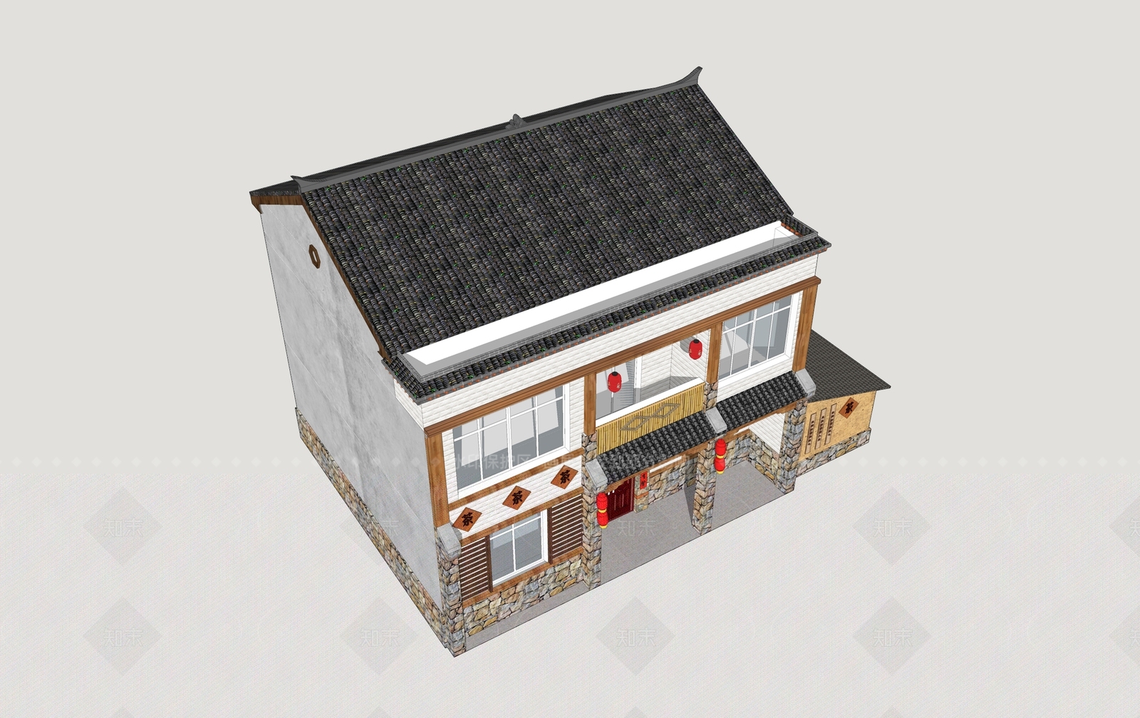 新中式乡村民房SU模型下载【ID:1206025852】