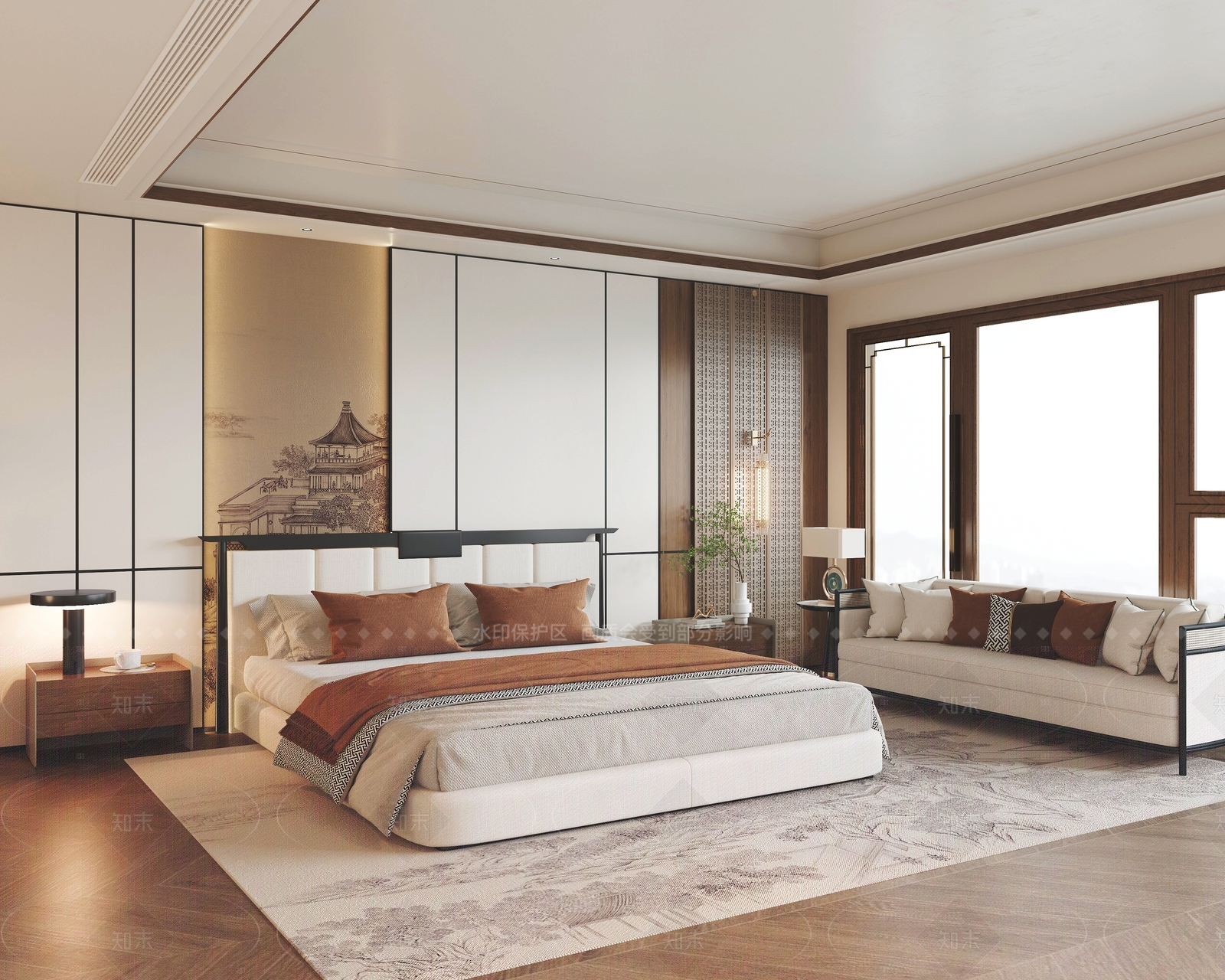 新中式酒店客房3D模型下载【ID:1206029046】