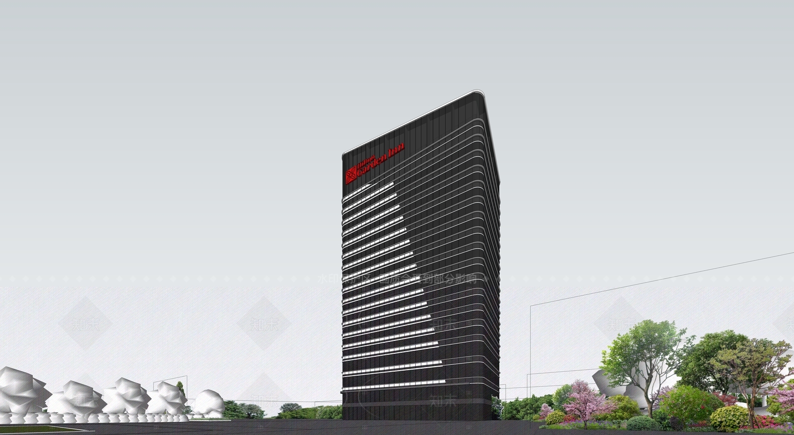 现代极简酒店建筑SU模型下载【ID:1206035072】