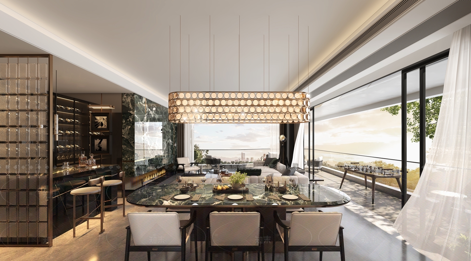 新中式现代大平层客餐厅3D模型下载【ID:1206037167】