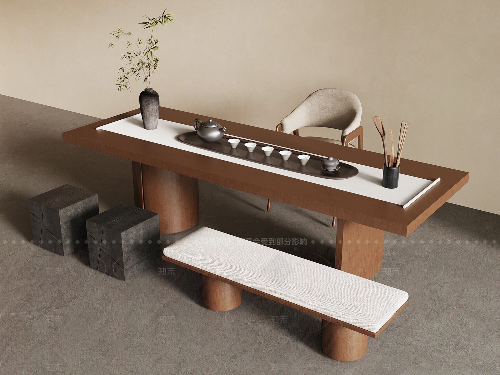 新中式茶桌椅3D模型下载【ID:1206042254】