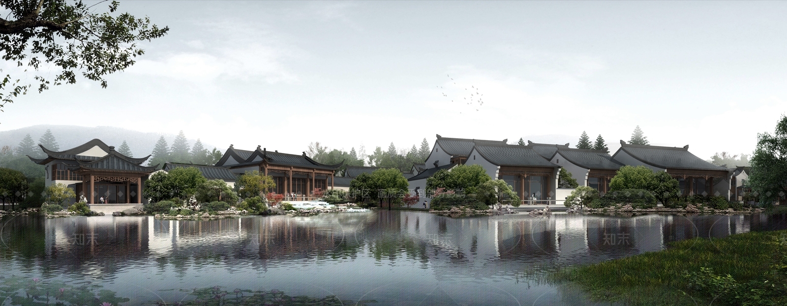 中式禅意酒店建筑SU模型下载【ID:1206046857】