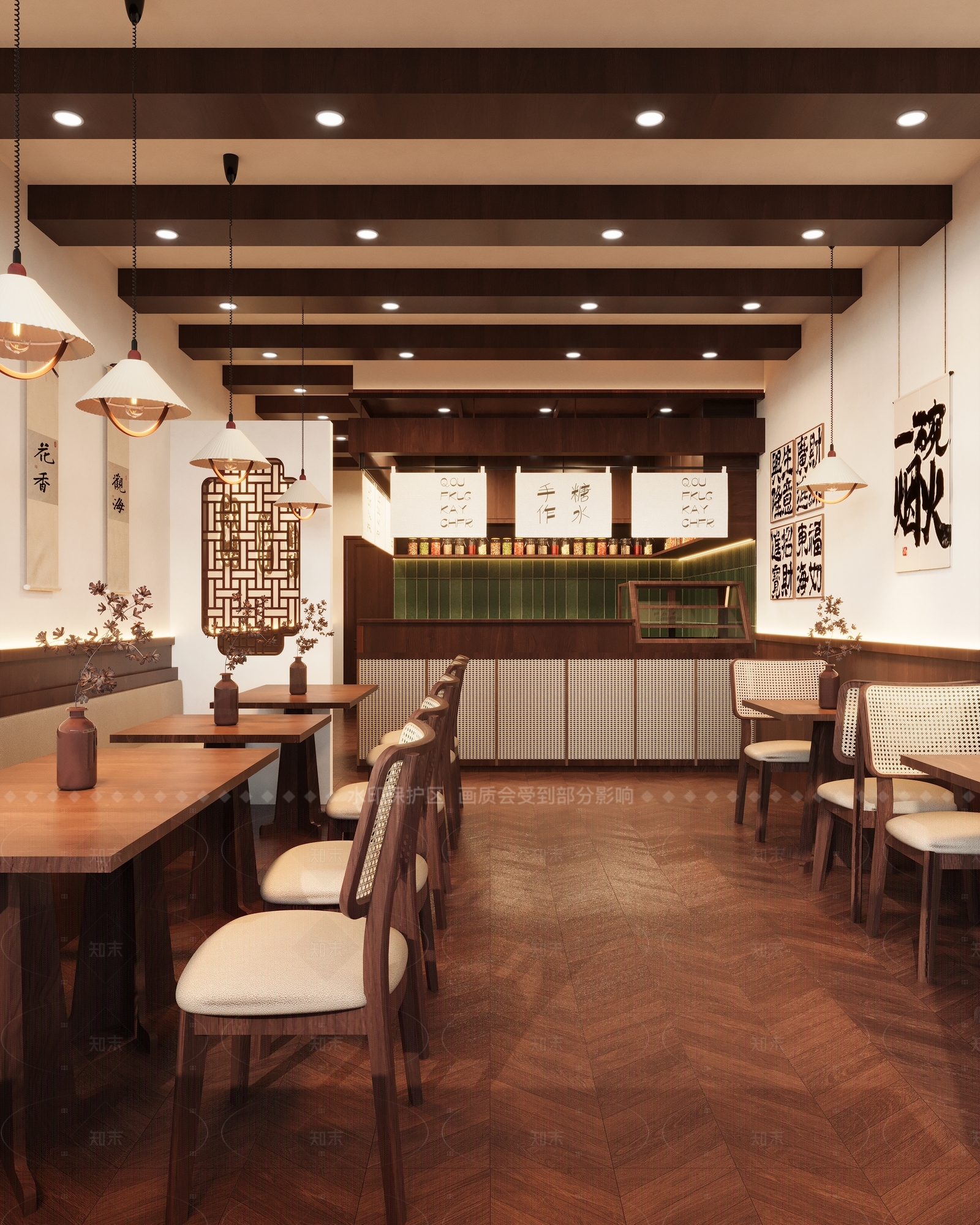 新中式原木奶茶店3D模型下载【ID:1206049817】