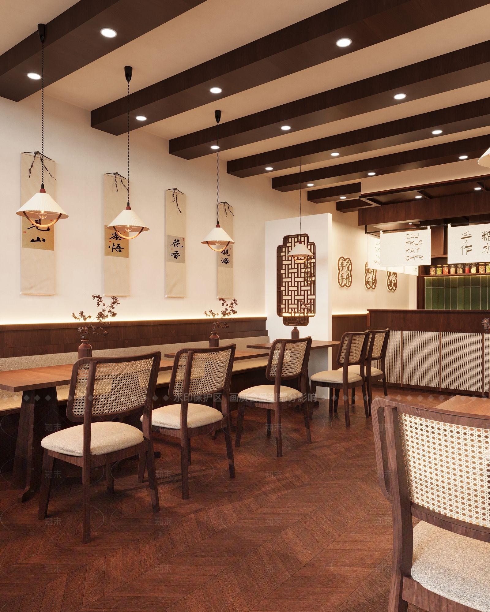 新中式原木奶茶店3D模型下载【ID:1206049817】