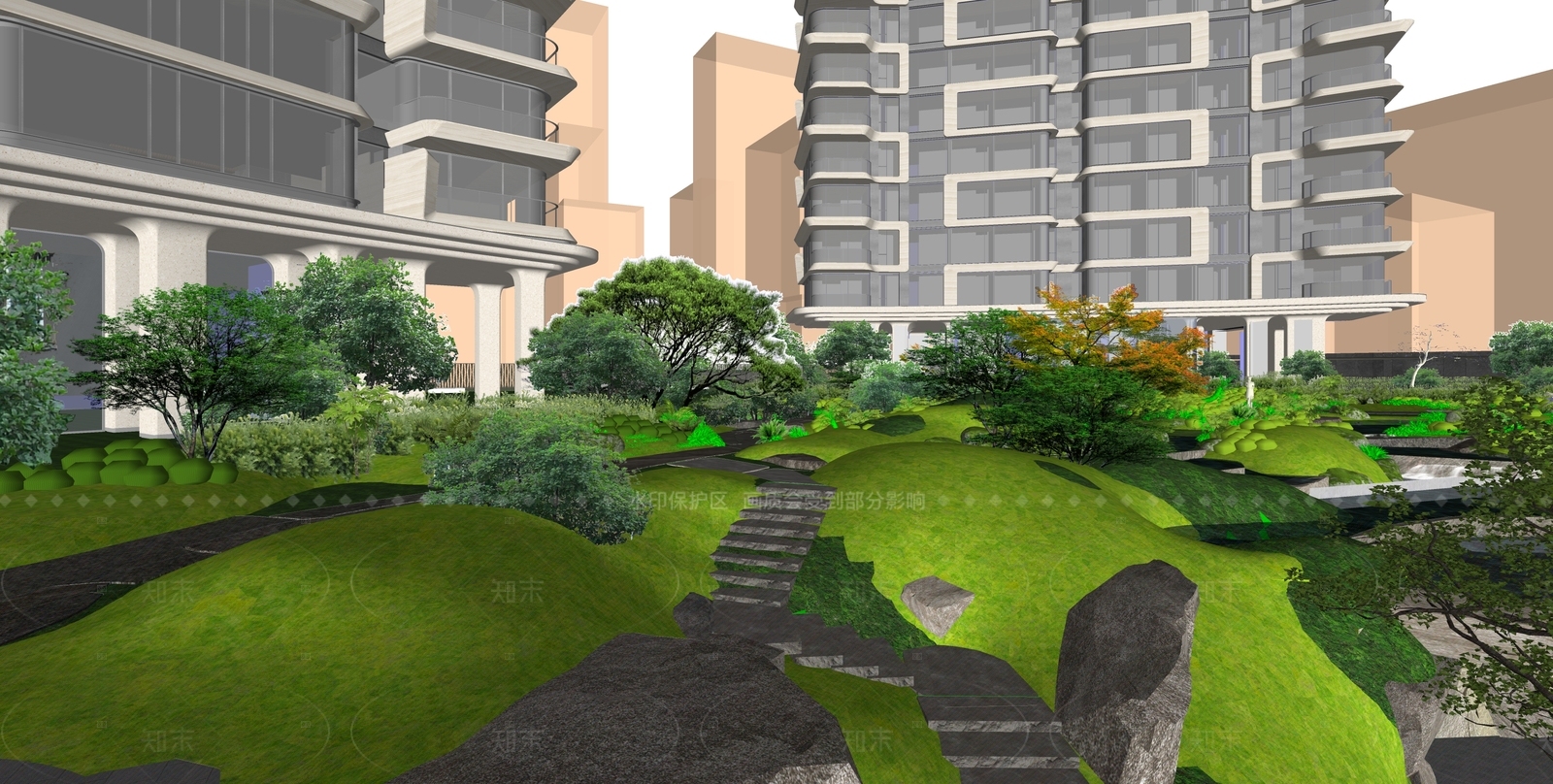 现代轻奢小区景观SU模型下载【ID:1206050031】