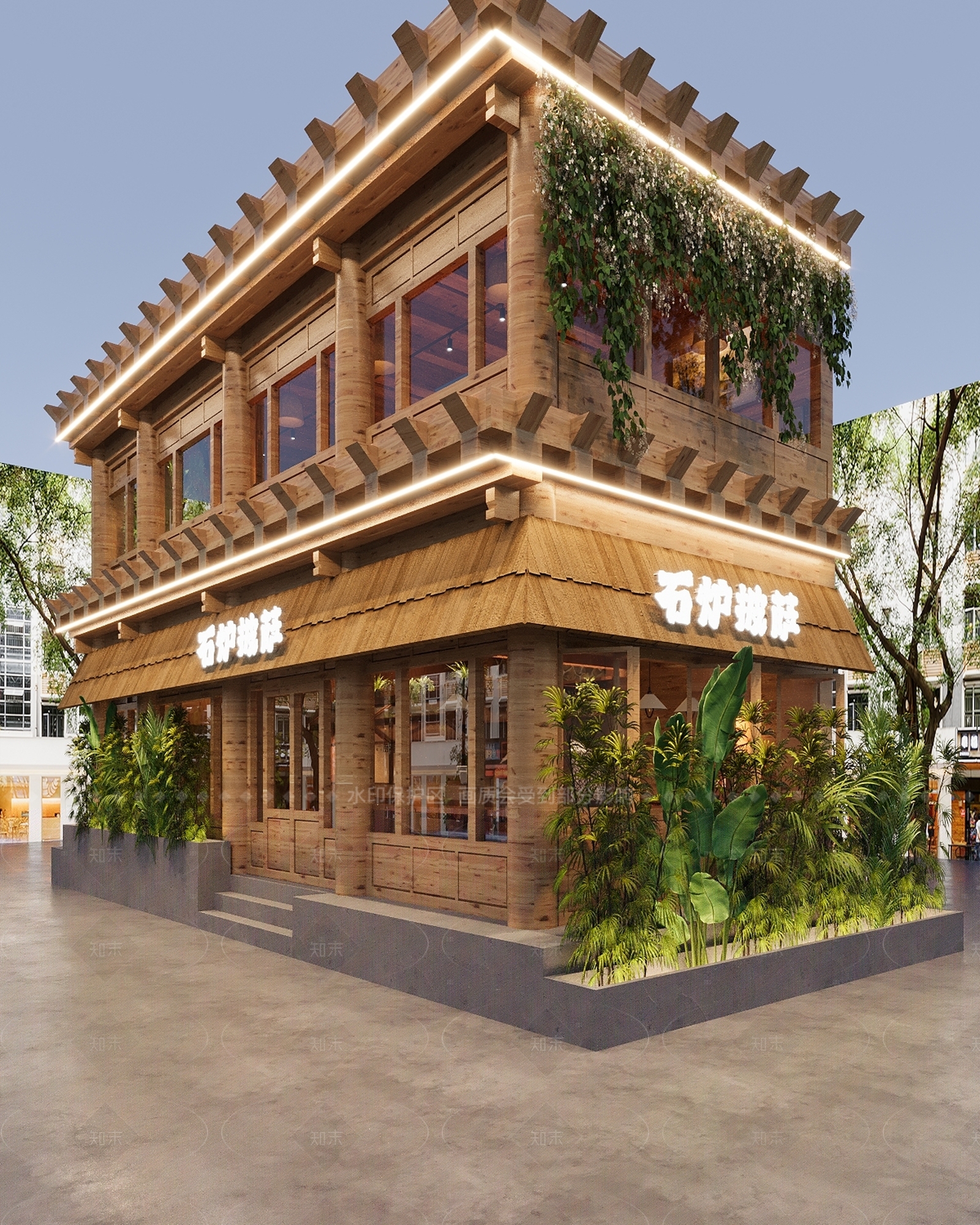 新中式原木其他餐饮空间3D模型下载【ID:1206050414】