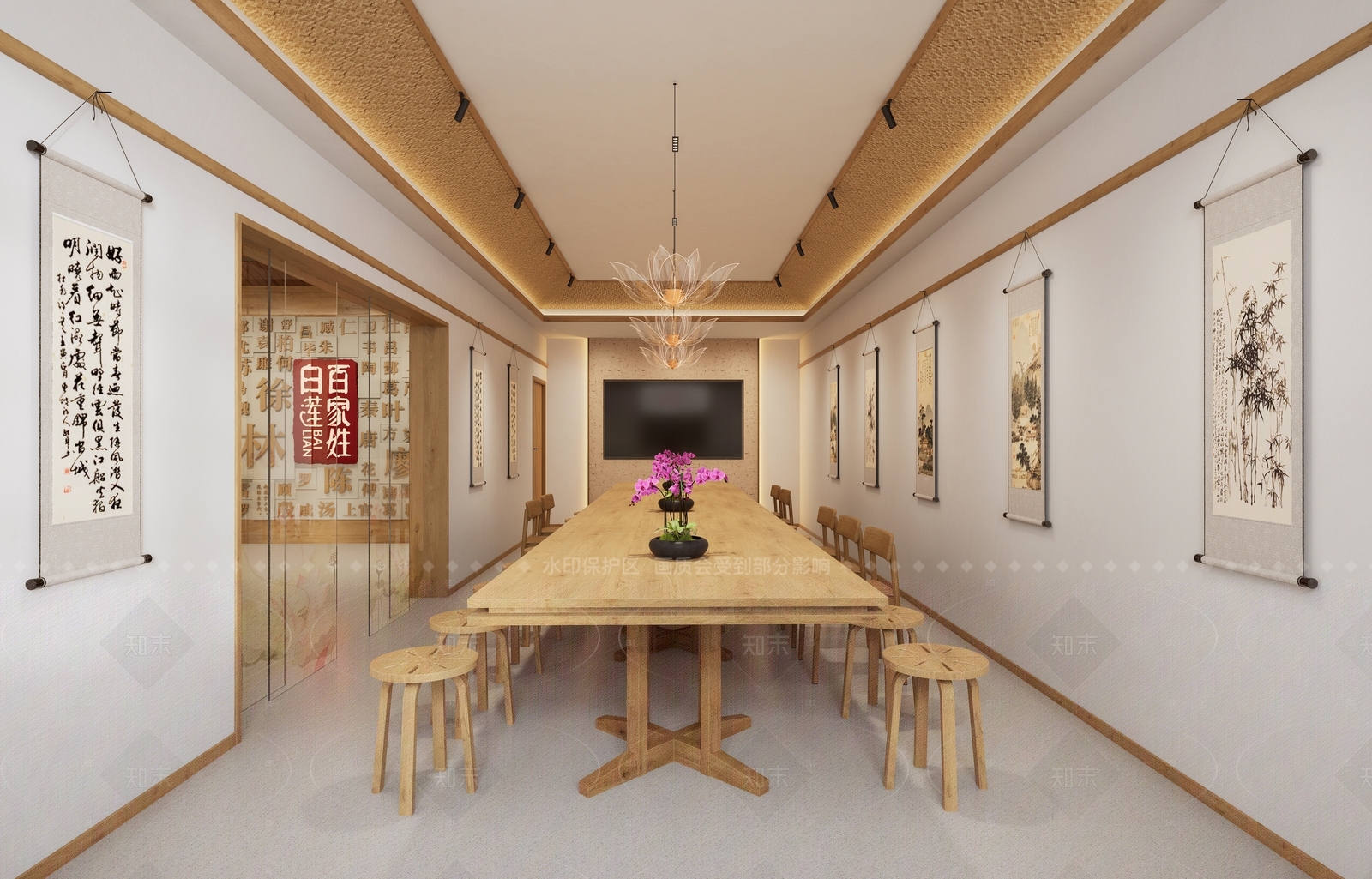 现代新中式报告厅SU模型下载【ID:1206050912】