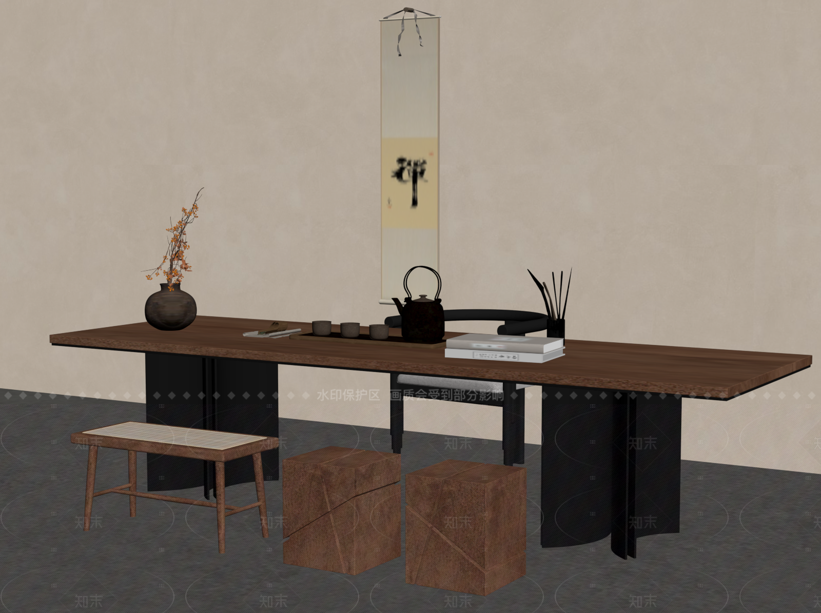 新中式中古茶桌椅SU模型下载【ID:1206051223】