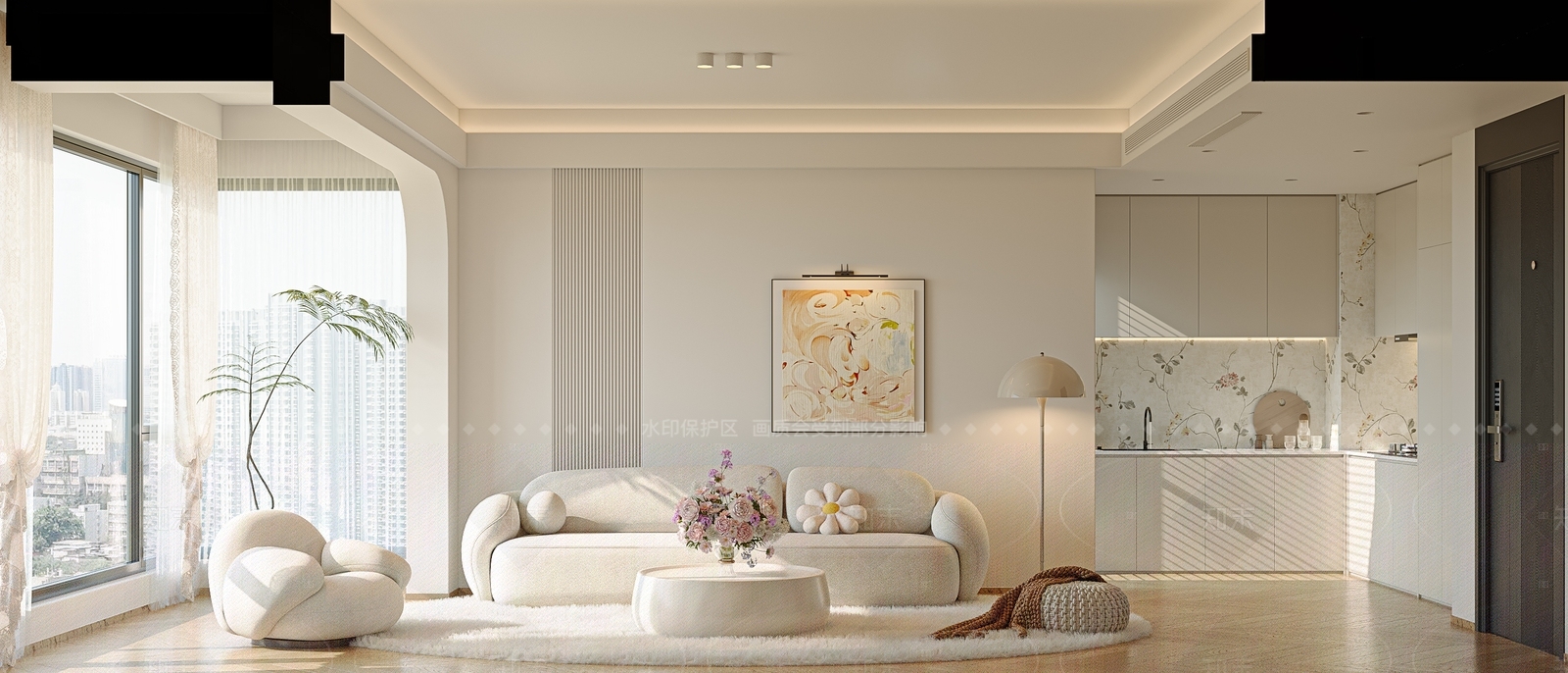 北欧奶油家居客厅3D模型下载【ID:1206052522】