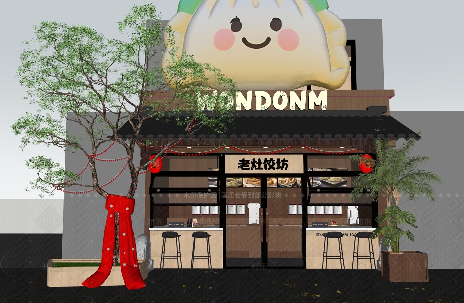 新中式极简面馆SU模型下载【ID:1206066543】