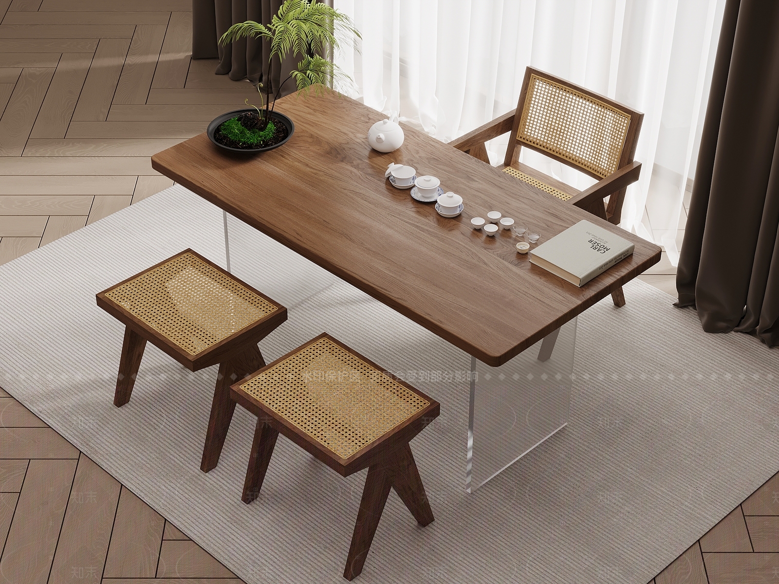 新中式茶桌椅SU模型下载【ID:1206069439】