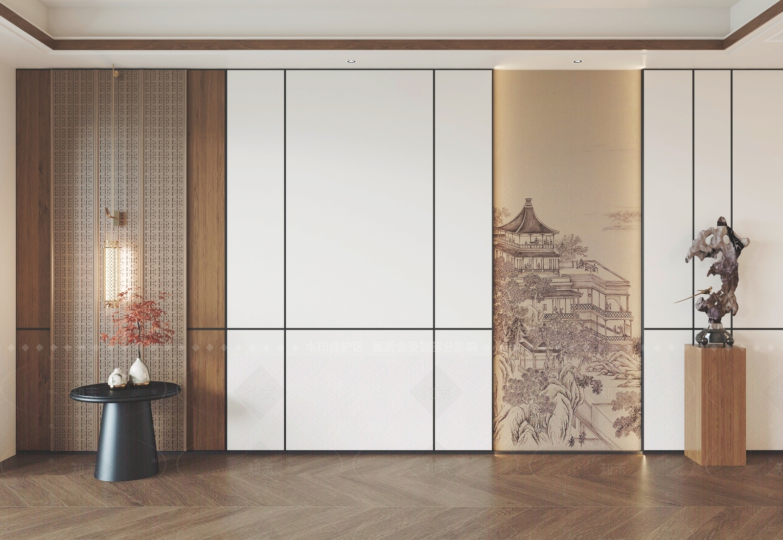 新中式沙发背景墙3D模型下载【ID:1206070095】