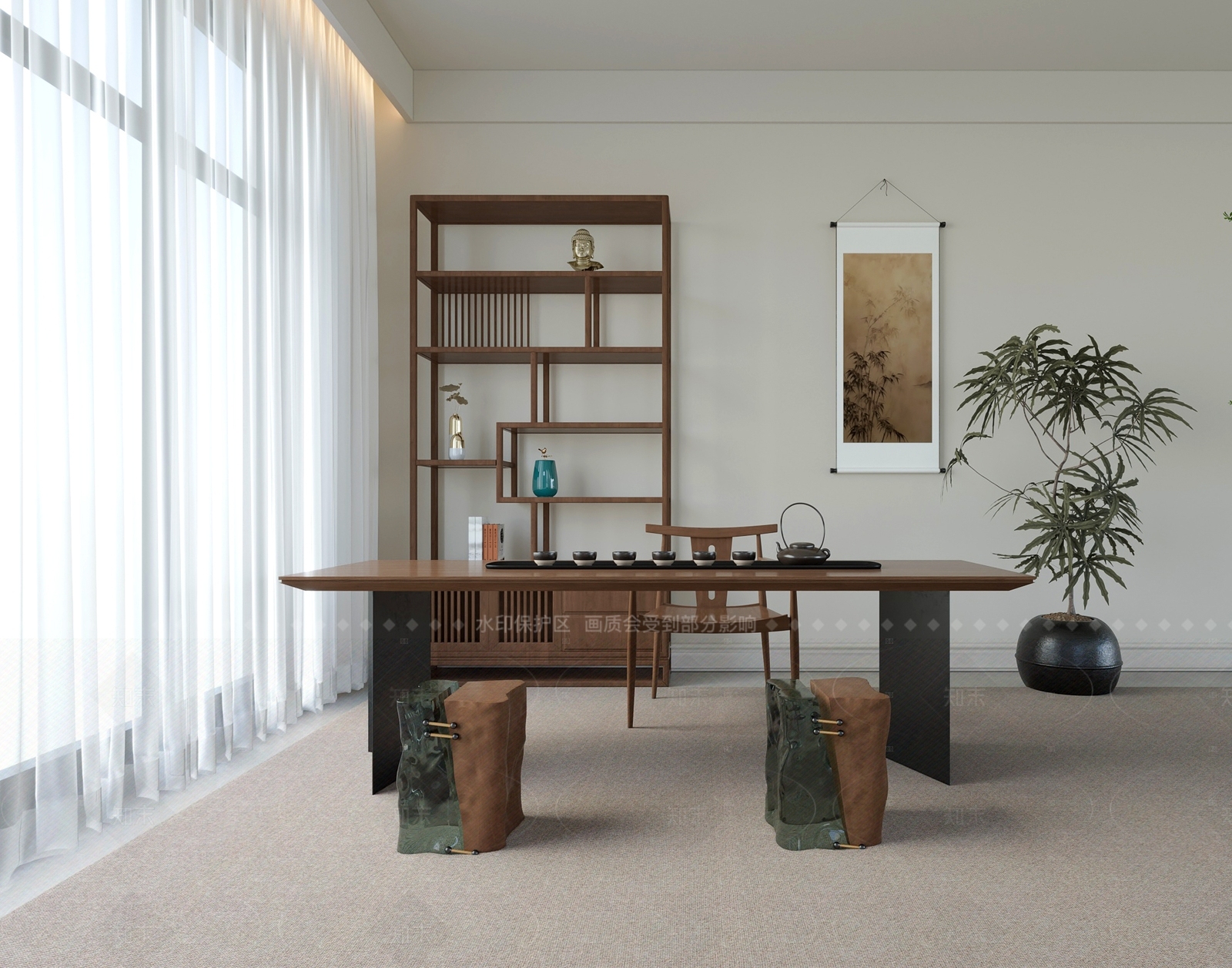 中式中古茶桌椅3D模型下载【ID:1206070652】