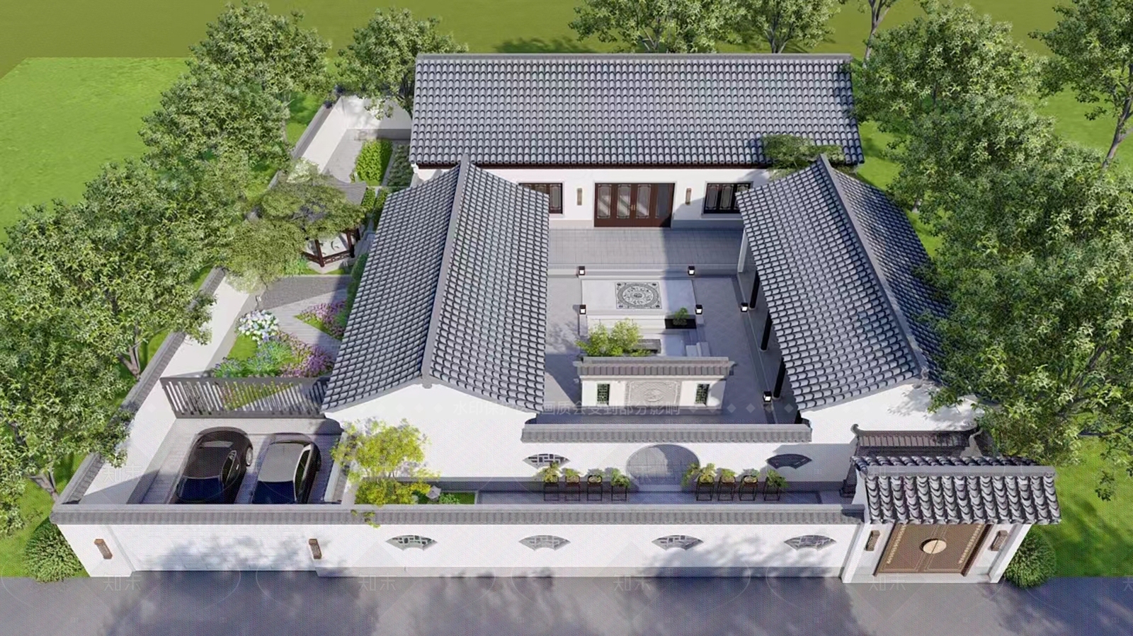新中式现代乡村庭院SU模型下载【ID:1206071000】