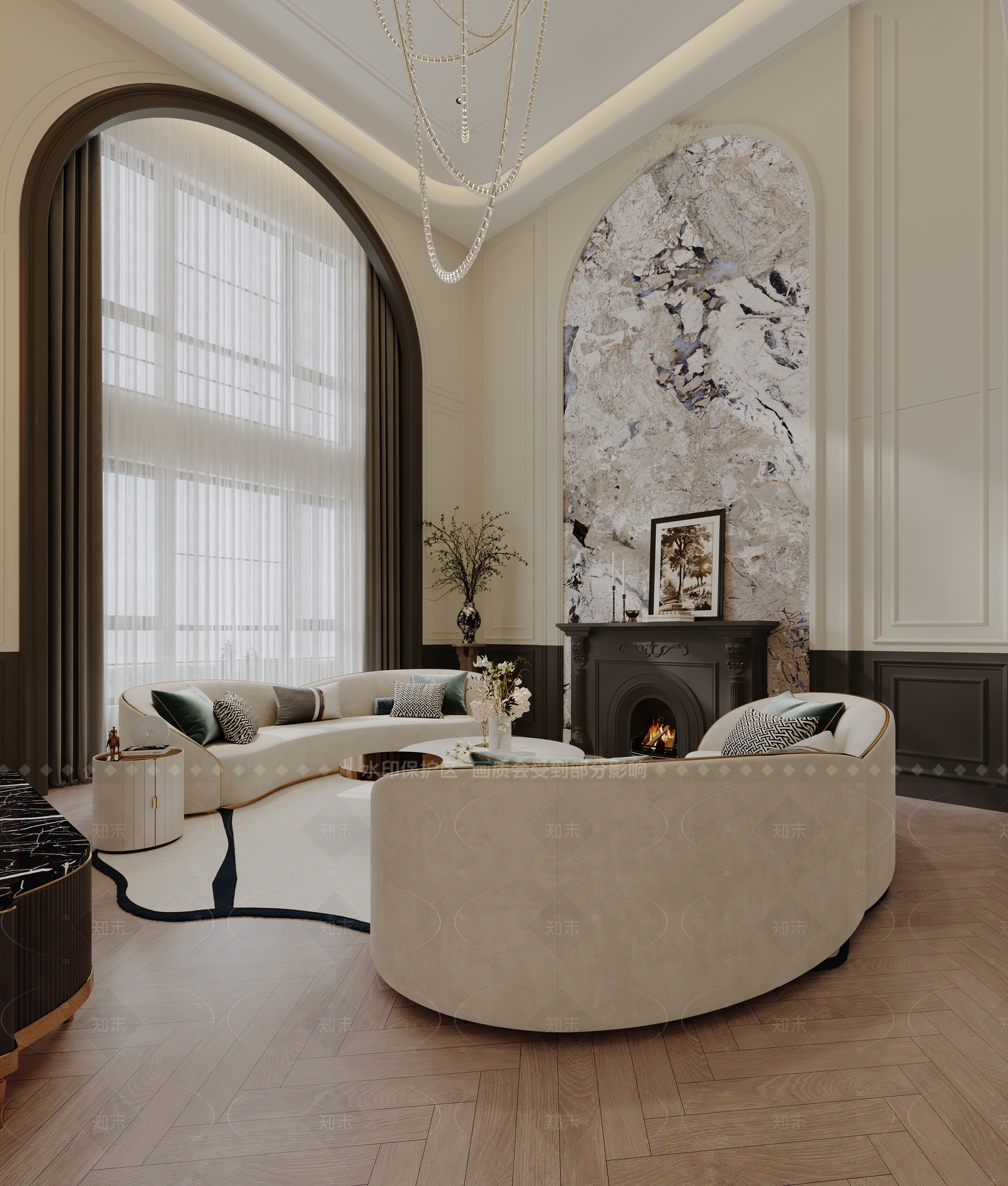 法式复古别墅客餐厅3D模型下载【ID:1206086680】