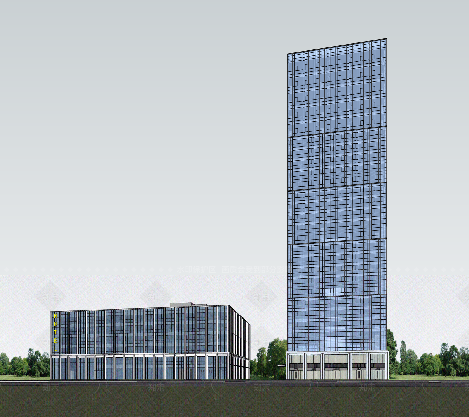 现代酒店建筑SU模型下载【ID:1206080560】