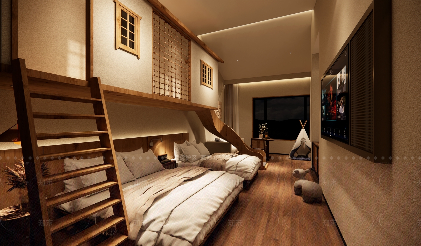 侘寂原木酒店客房SU模型下载【ID:1206087659】