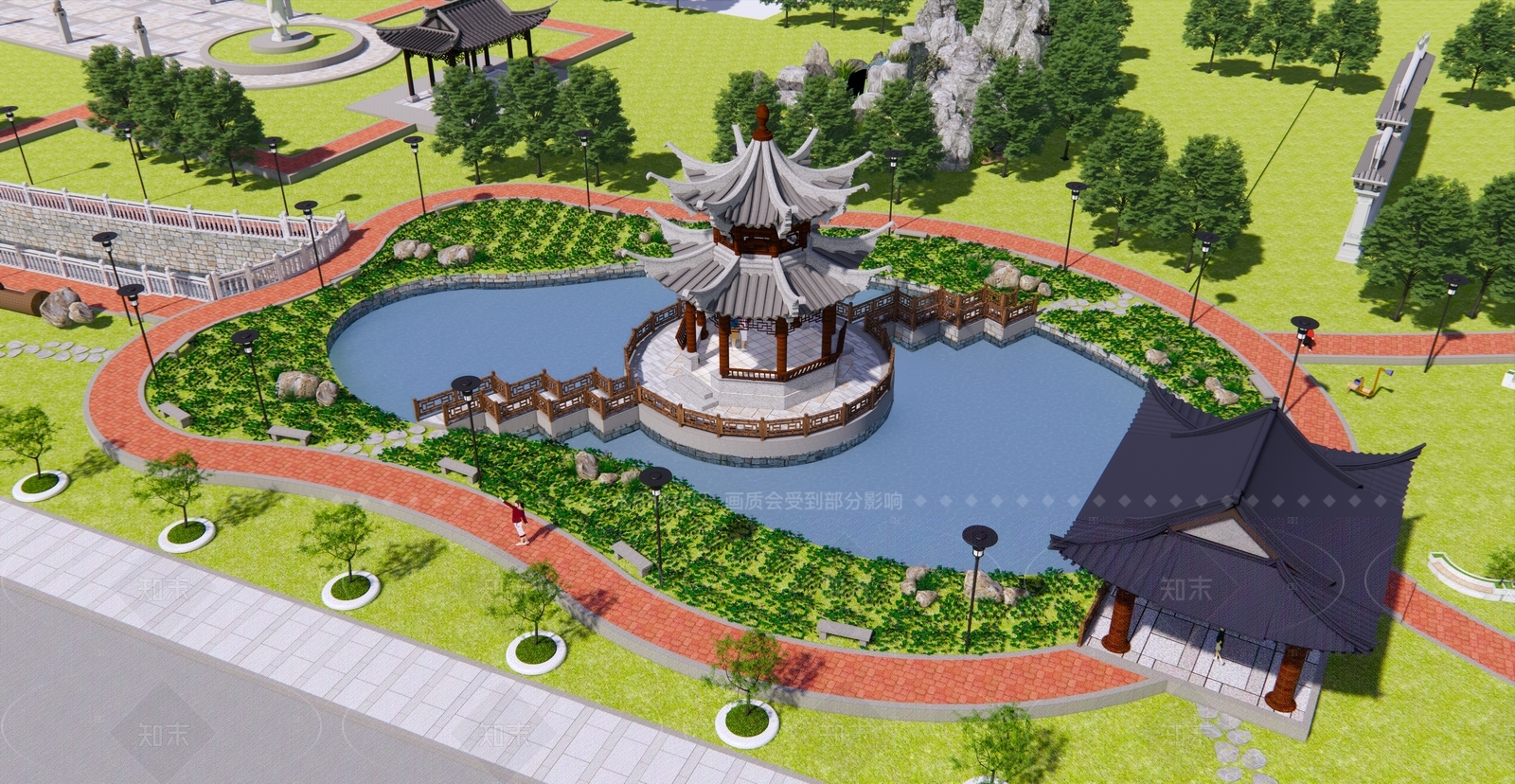 中式景观公园SU模型下载【ID:1206322109】