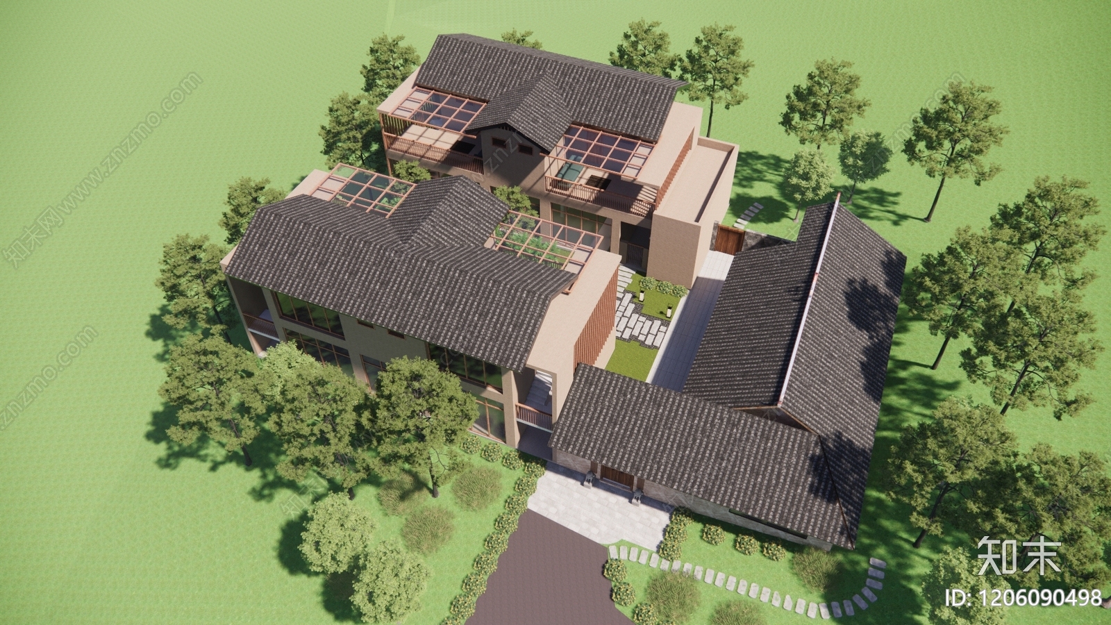 现代新中式民宿建筑施工图下载【ID:1206090498】