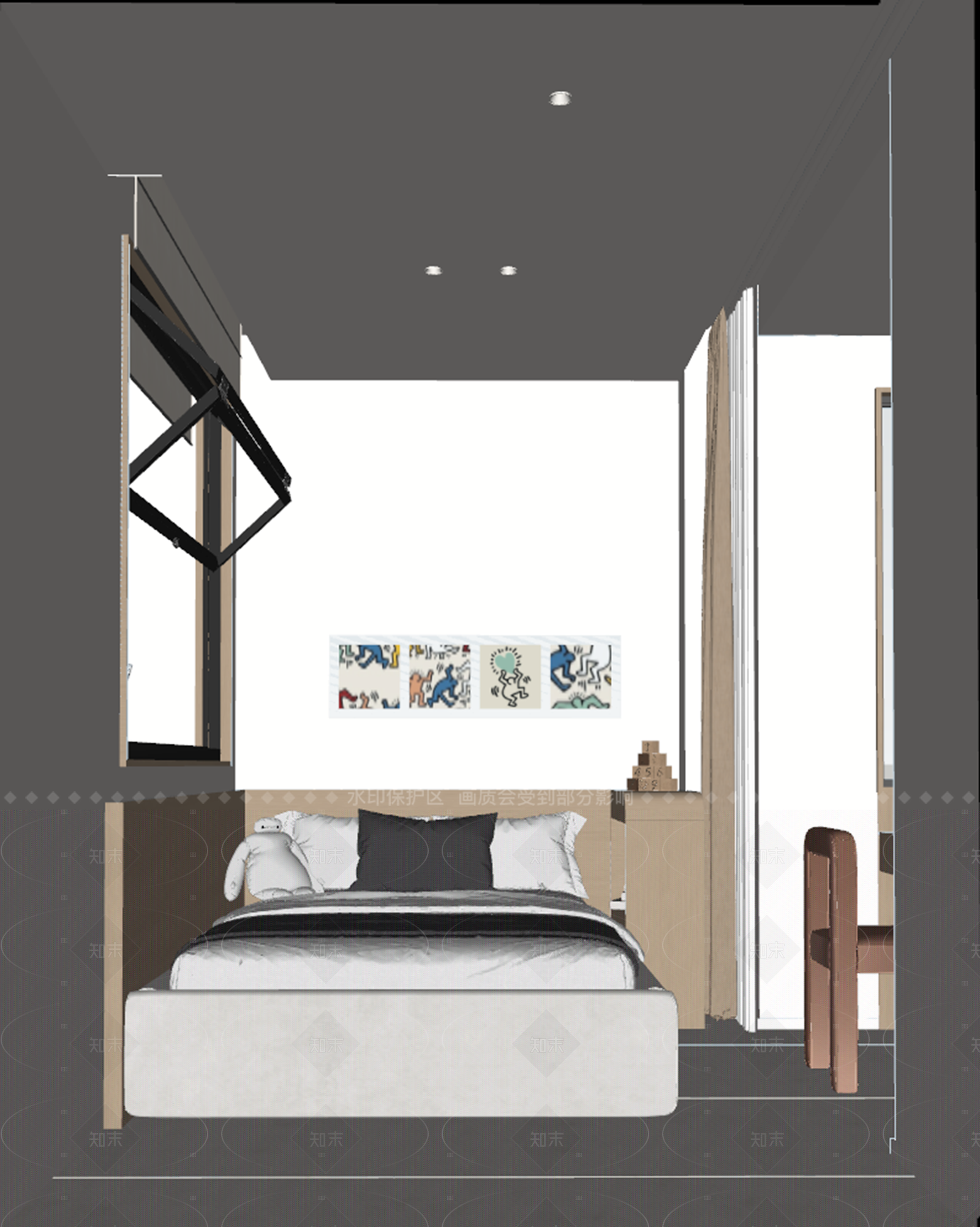 现代原木家居卧室SU模型下载【ID:1206093684】
