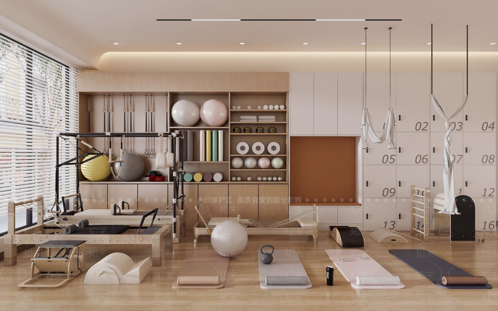 奶油现代瑜伽室3D模型下载【ID:1206093576】