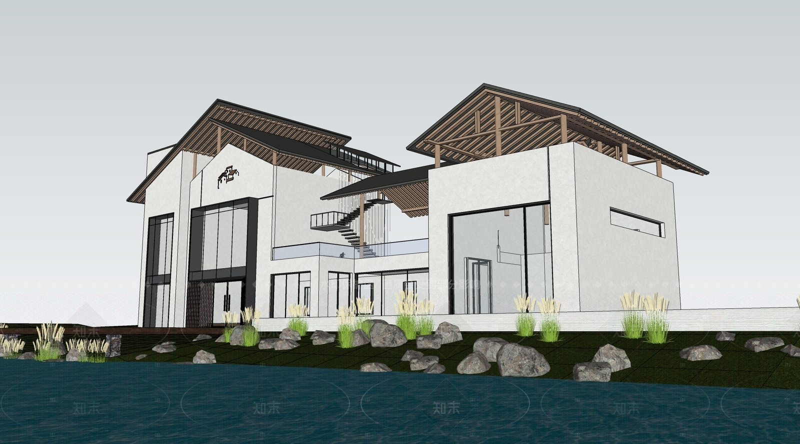 现代民宿建筑SU模型下载【ID:1206095134】