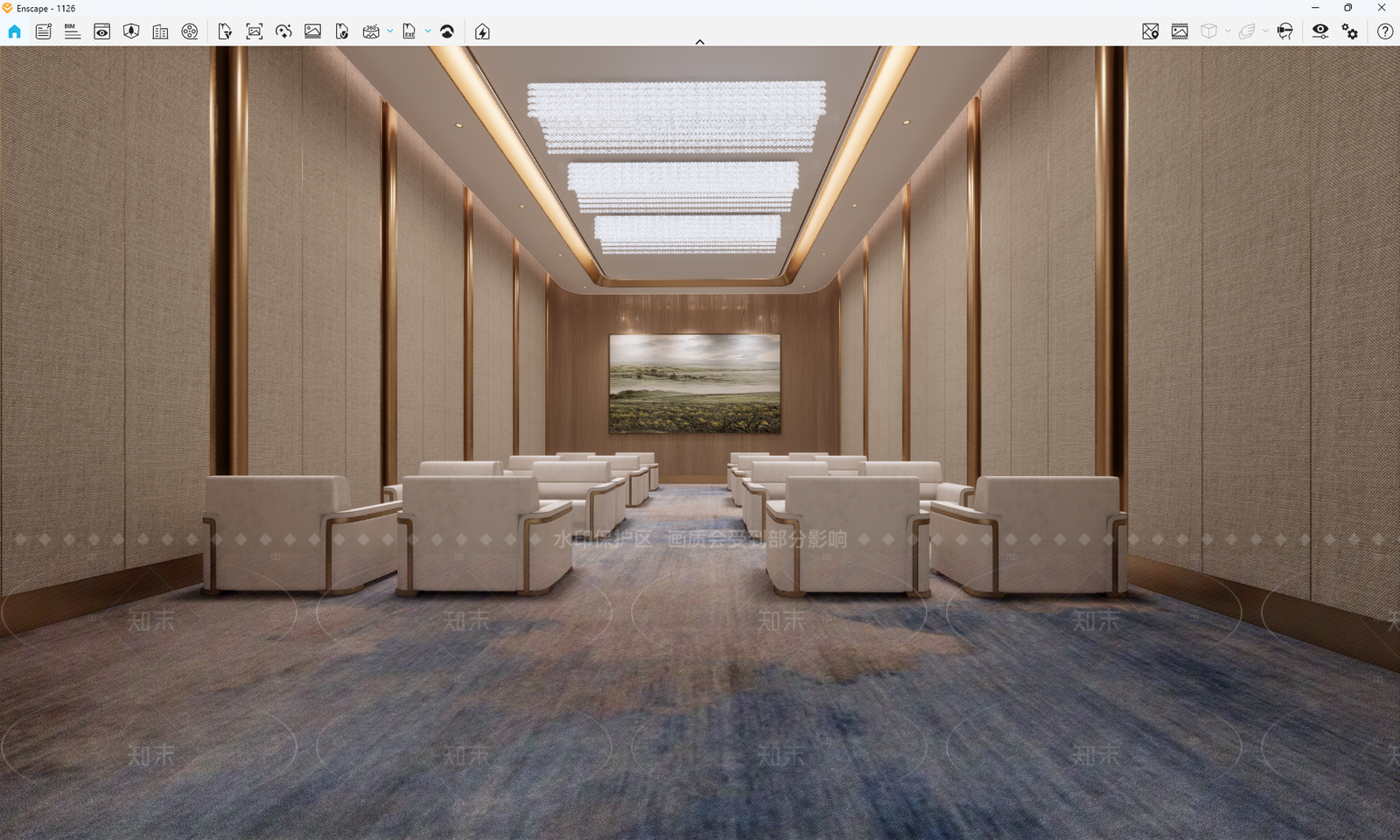 现代新中式会议室SU模型下载【ID:1206102026】