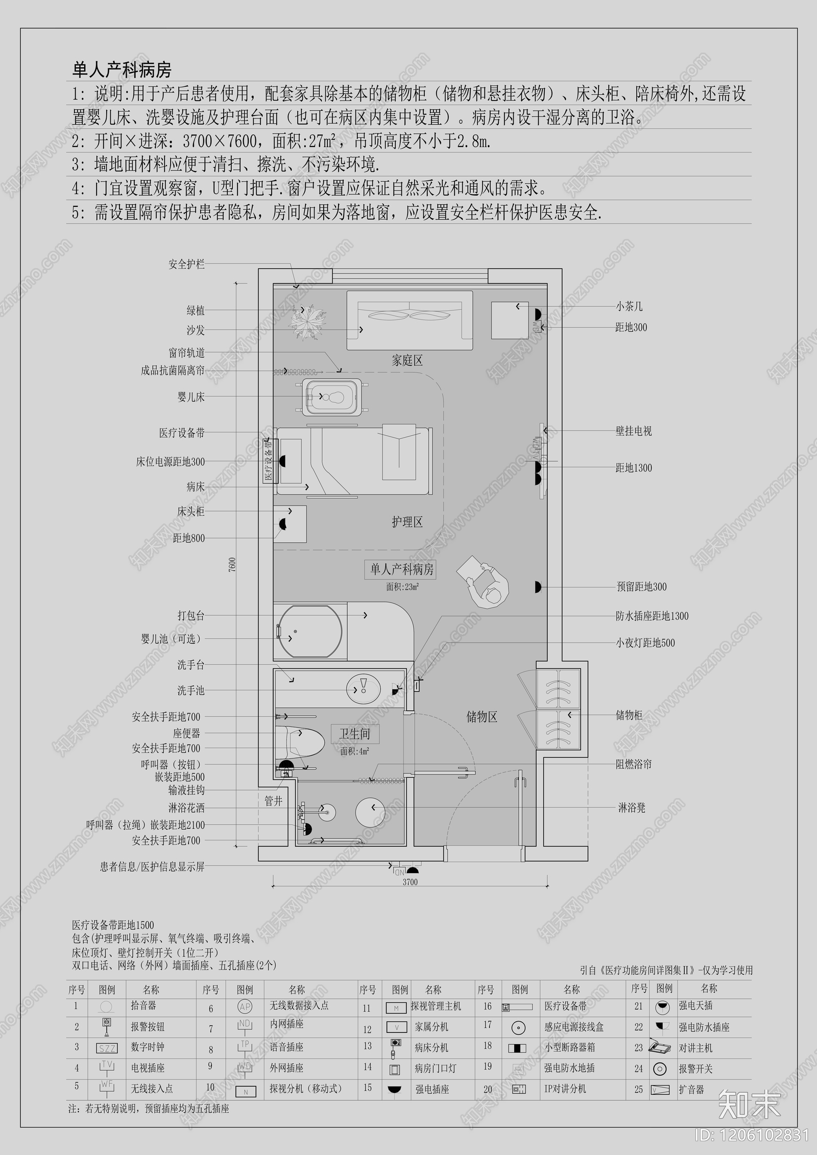 单人产科病房平面布局图施工图下载【ID:1206102831】