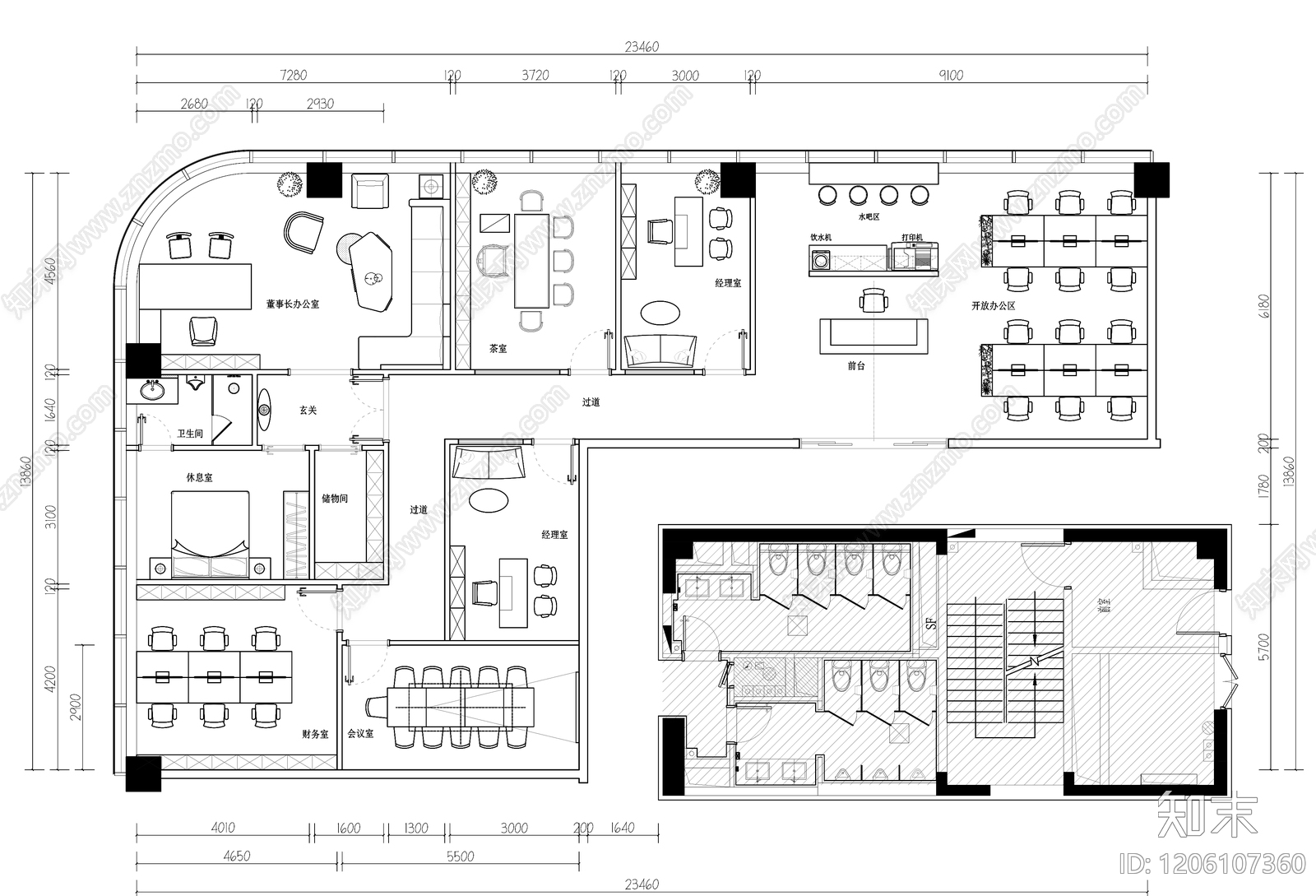 现代开放办公室cad施工图下载【ID:1206107360】