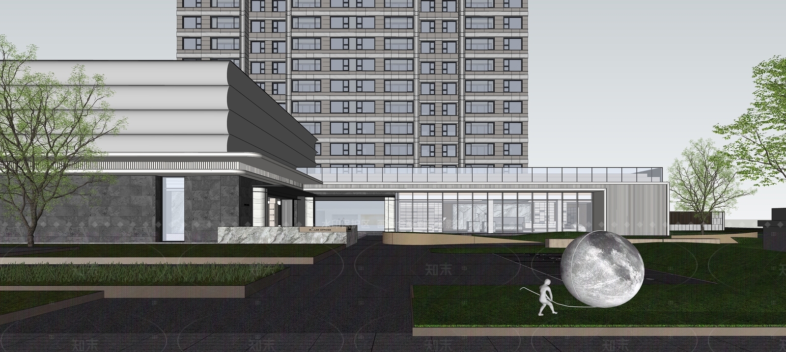 现代简约售楼处建筑SU模型下载【ID:1206108620】