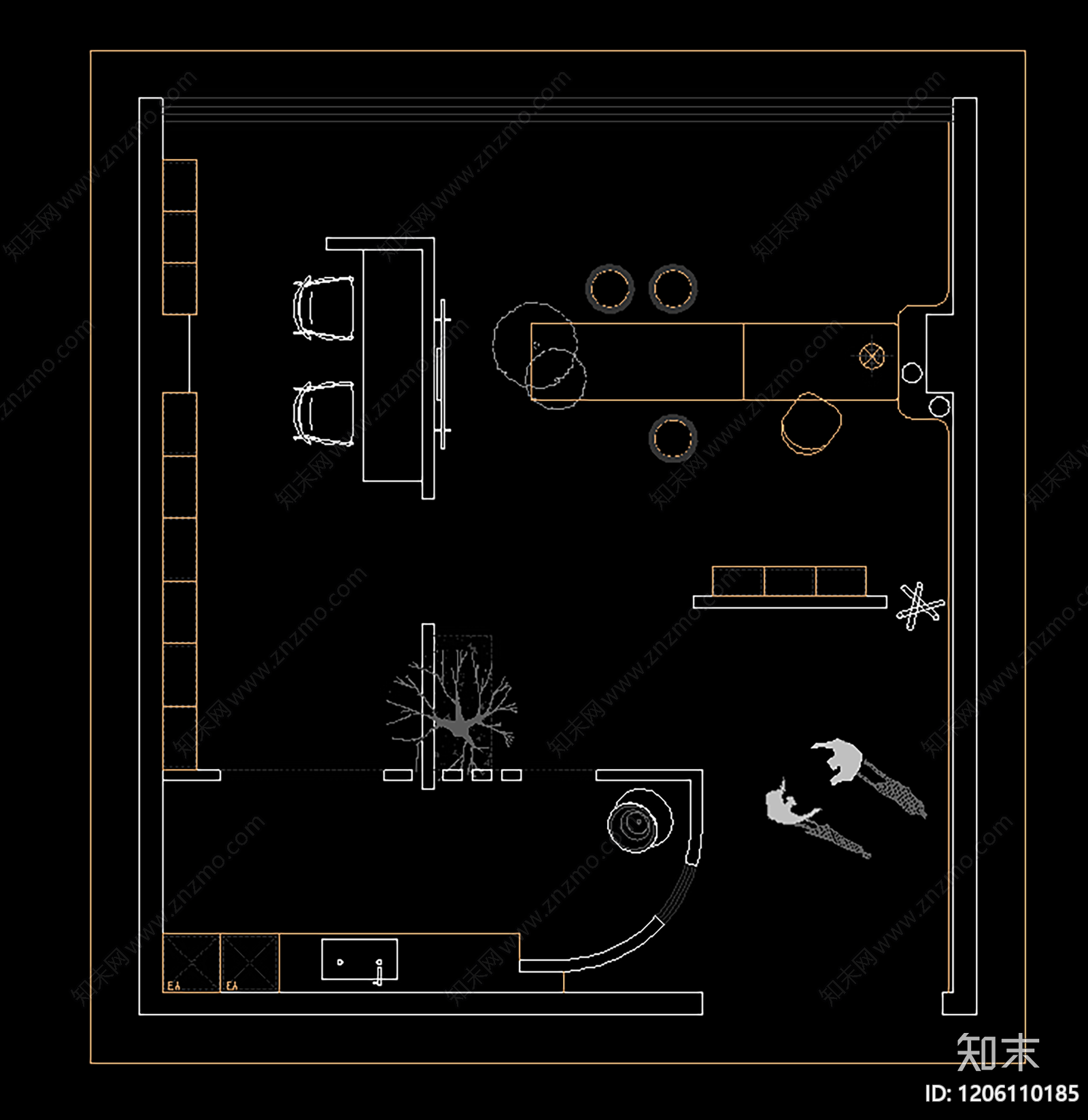 现代工作室cad施工图下载【ID:1206110185】