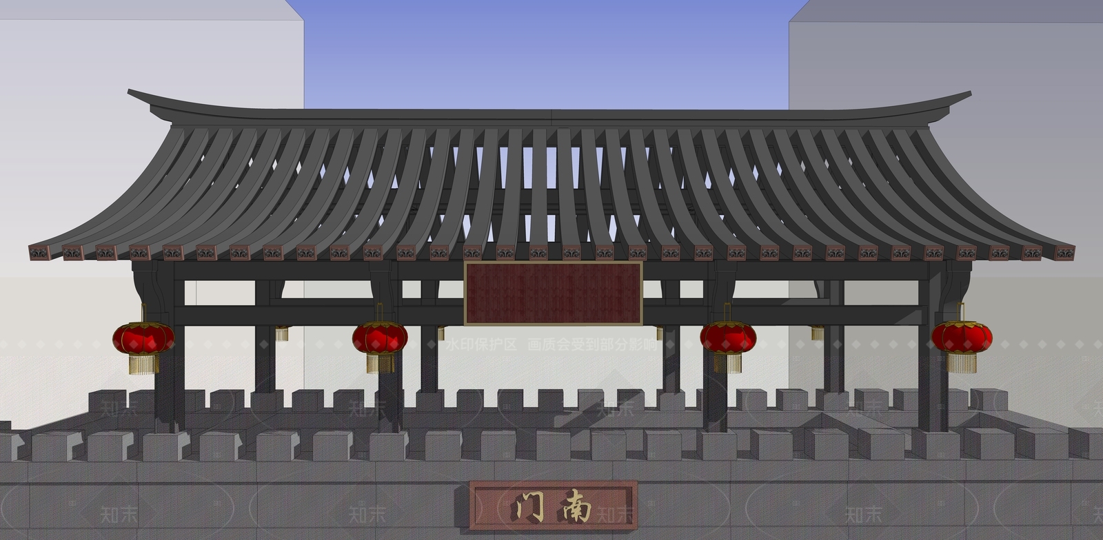新中式中式古建筑SU模型下载【ID:1206113458】