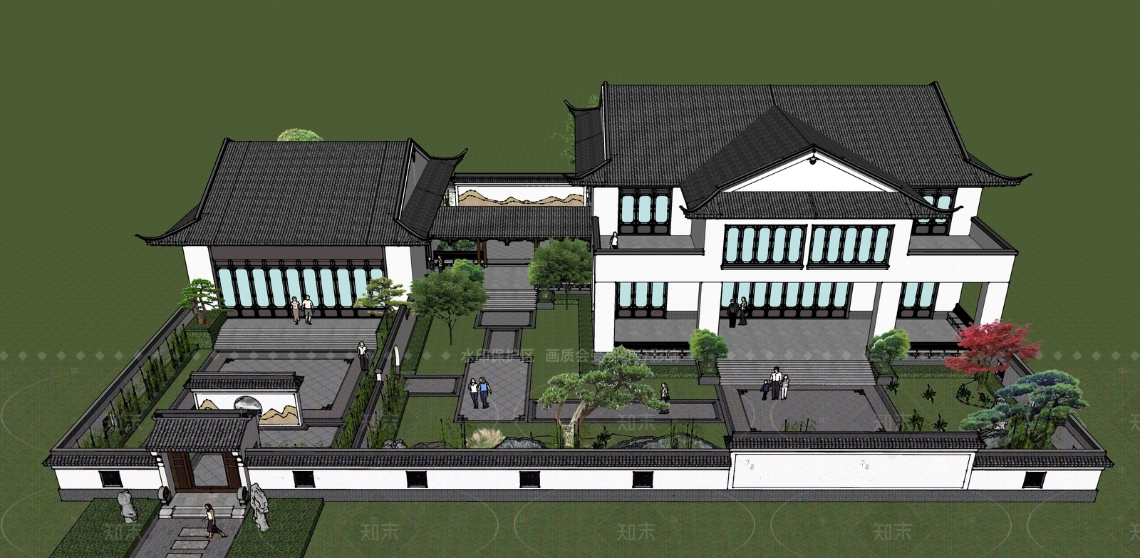 新中式中式风格建筑SU模型下载【ID:1206113740】