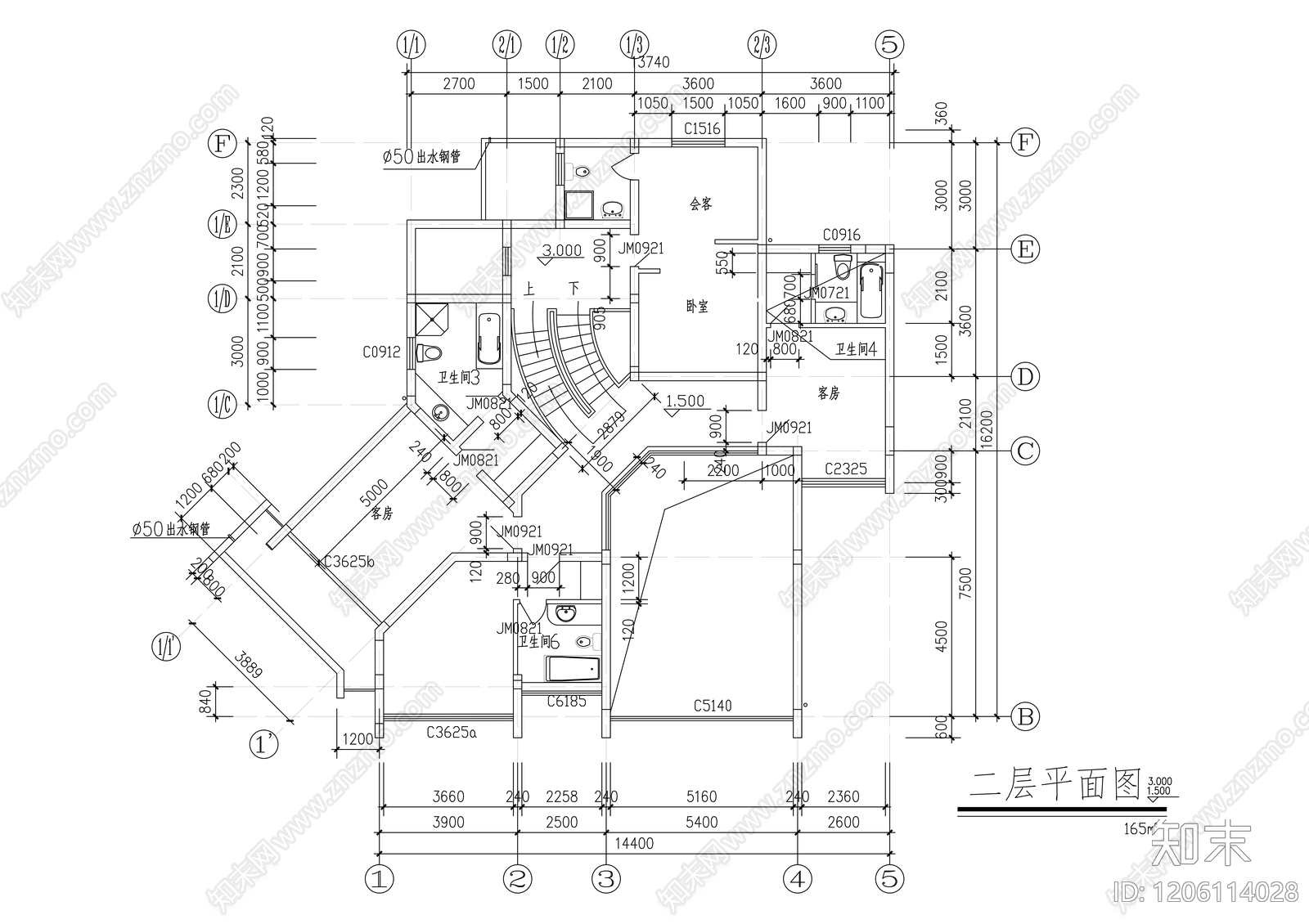 现代别墅建筑cad施工图下载【ID:1206114028】