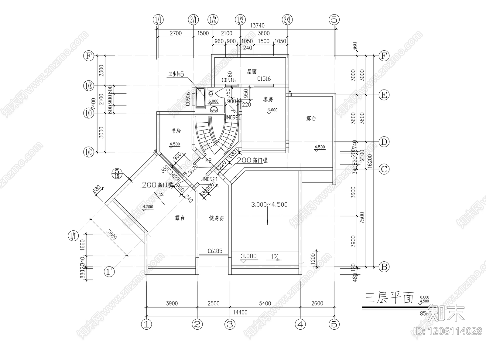 现代别墅建筑cad施工图下载【ID:1206114028】