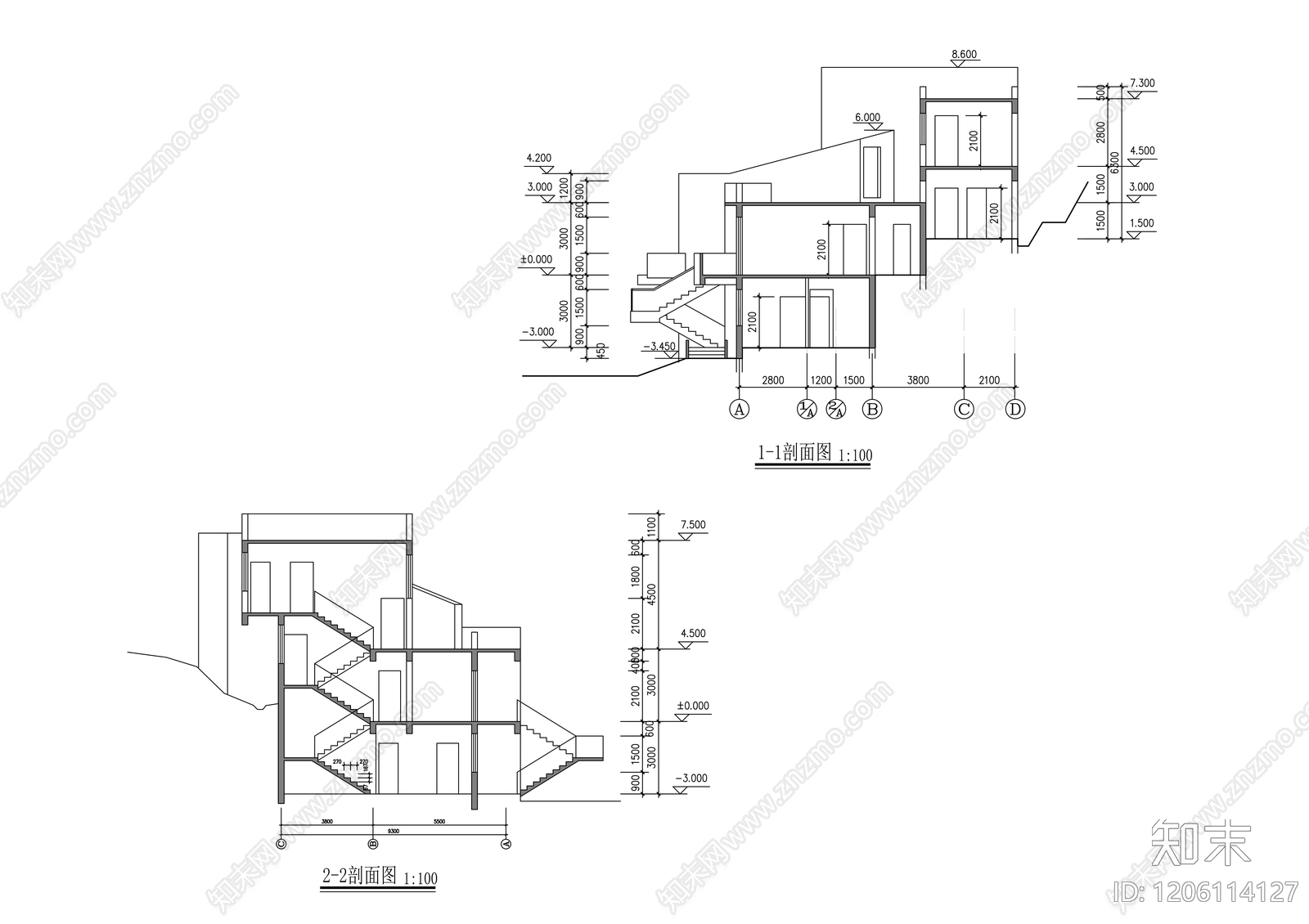 现代别墅建筑cad施工图下载【ID:1206114127】