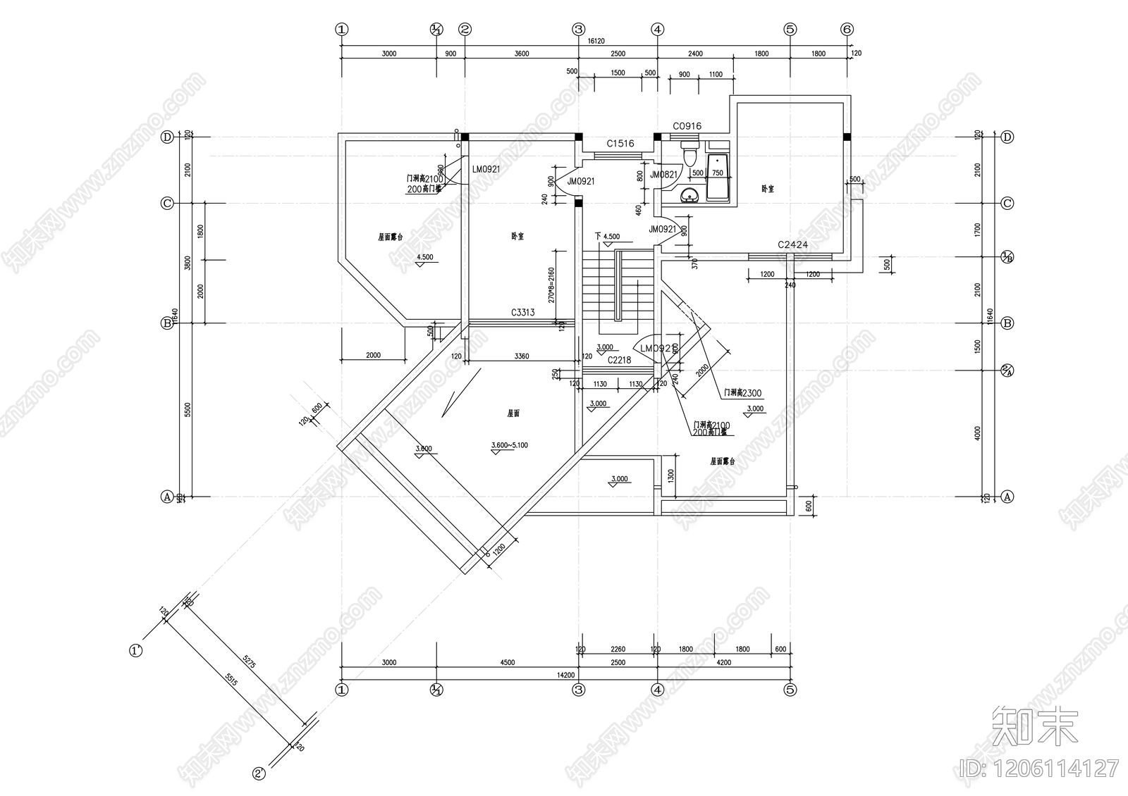 现代别墅建筑cad施工图下载【ID:1206114127】