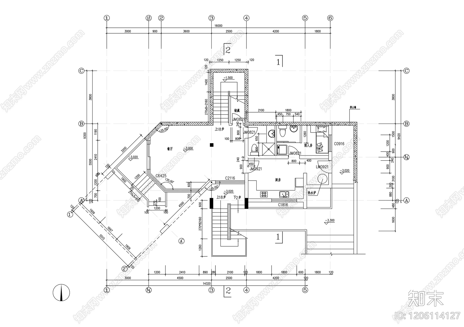 现代别墅建筑cad施工图下载【ID:1206114127】