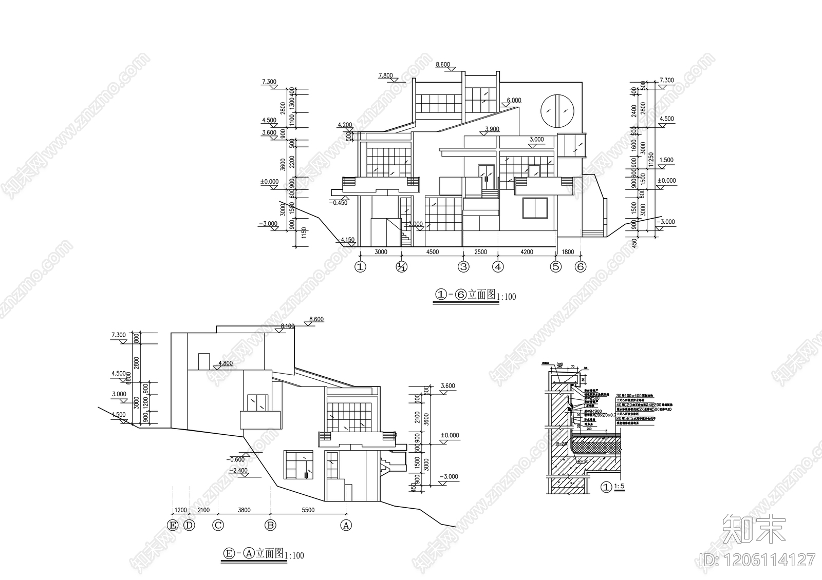 现代别墅建筑cad施工图下载【ID:1206114127】