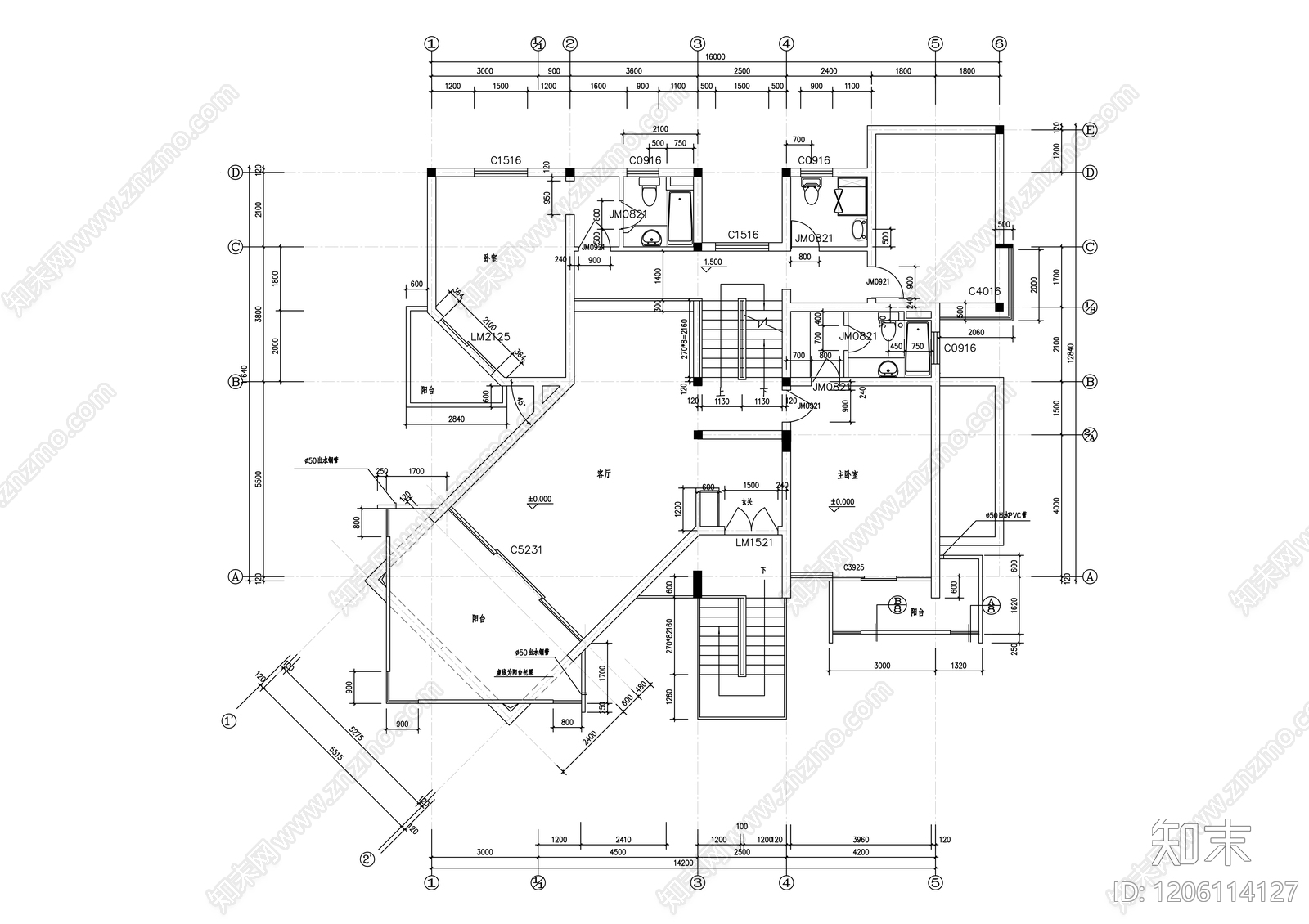 现代别墅建筑cad施工图下载【ID:1206114127】