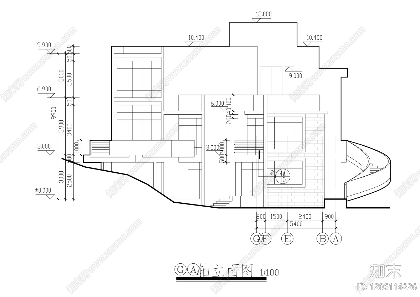 现代别墅建筑cad施工图下载【ID:1206114226】