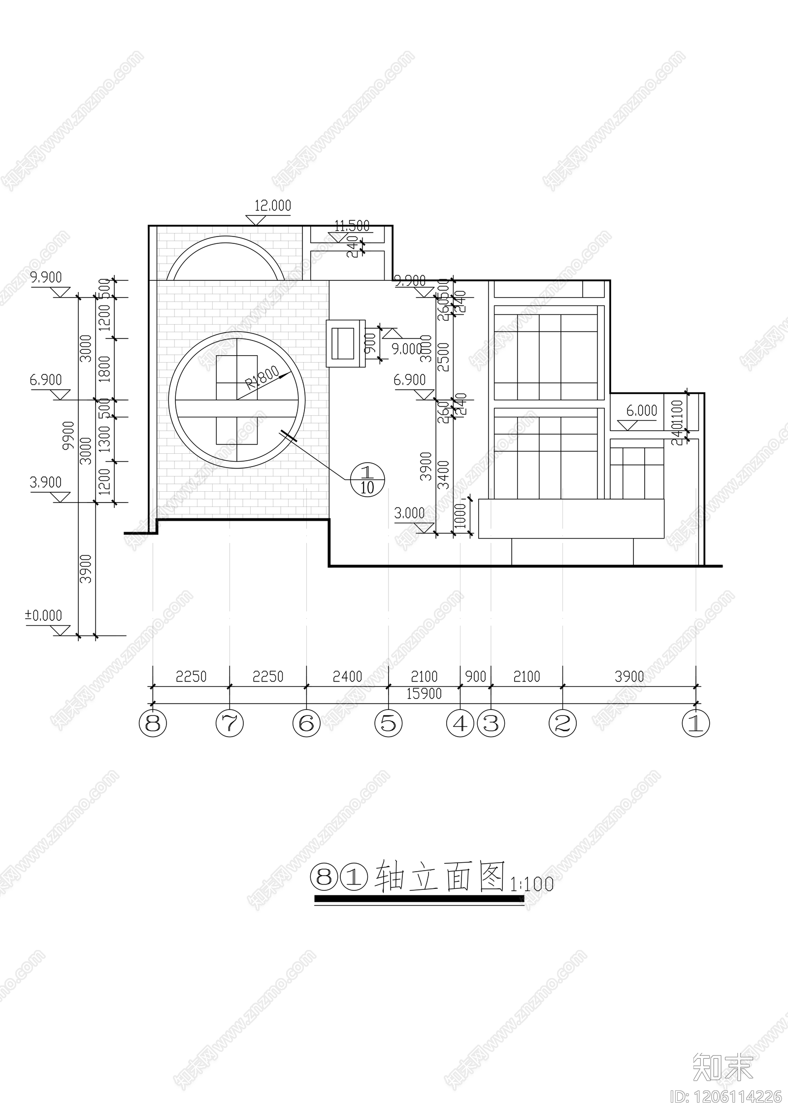 现代别墅建筑cad施工图下载【ID:1206114226】