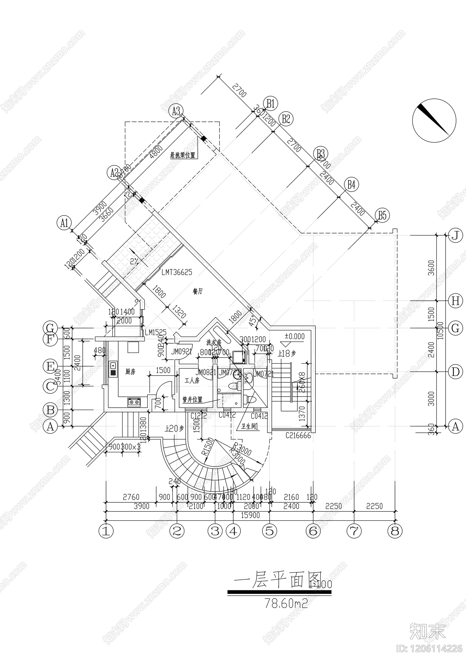 现代别墅建筑cad施工图下载【ID:1206114226】